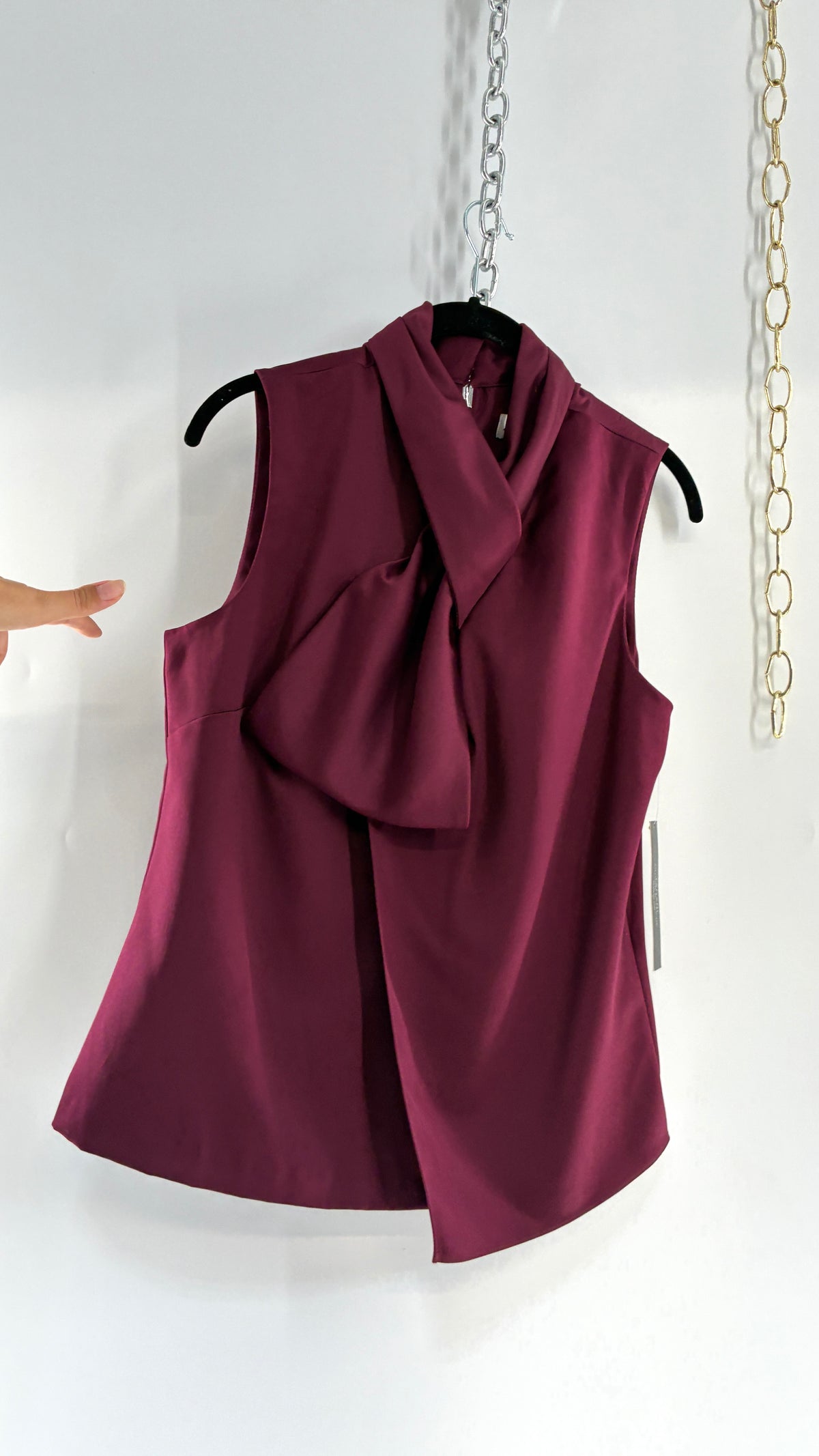 TAHARI Plum Tie Through, High Neck Tunic with Tags (Small)