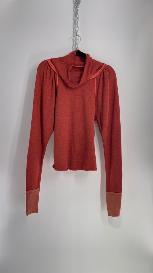 Free People Coral/Peach Turtle Neck Puff Shoulder Slouchy Sweater (Small)