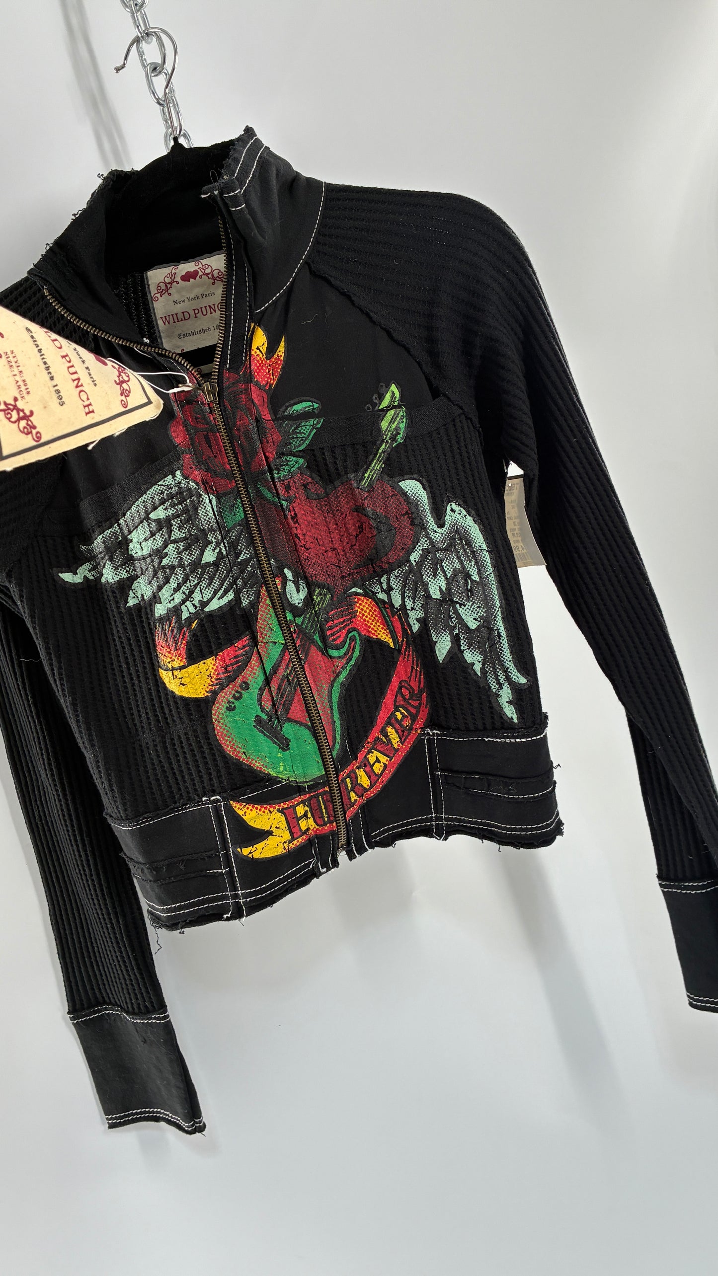 Deadstock 1990s Vintage WILD PUNCH Cropped Graphic Zip Up (Large)