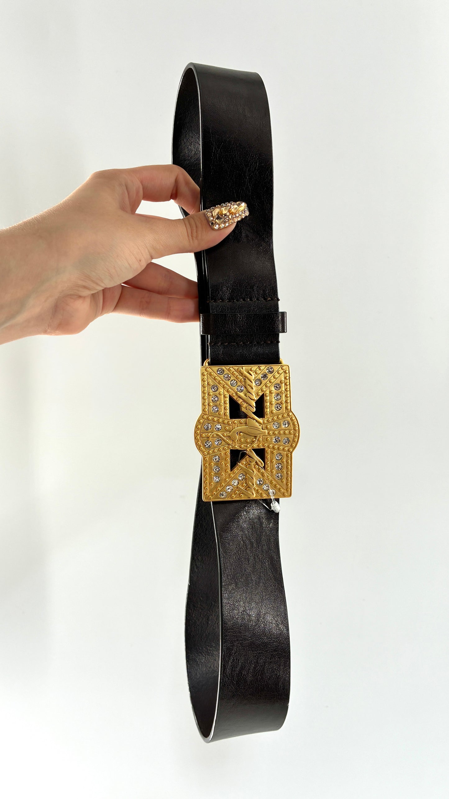 Vintage BABYPHAT Dark Brown Leather Belt with Iconic Gold Buckle