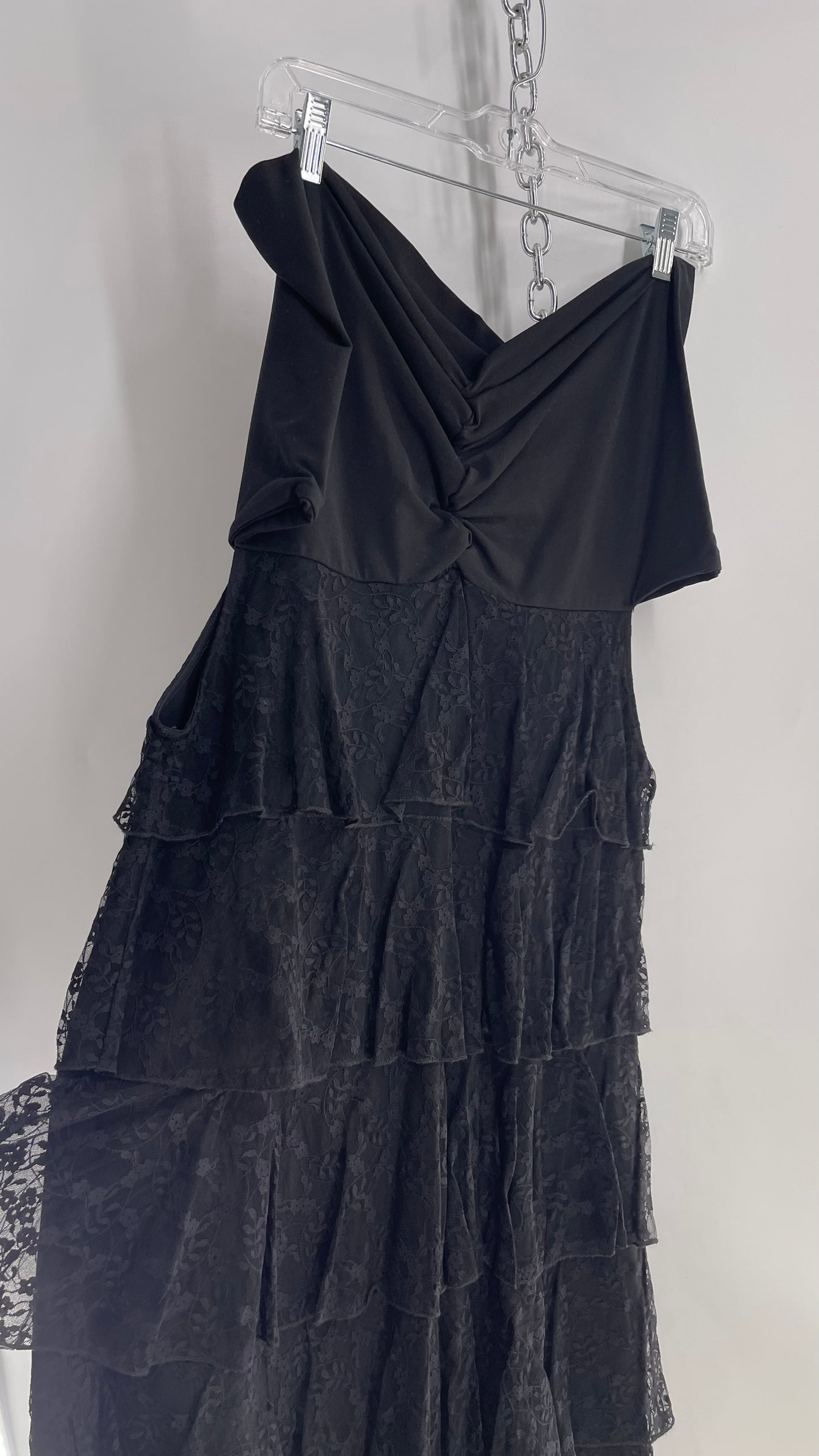 Anne Fontaine Vintage Black Layered Lace Ruffle Dress/Skirt with Tags Attached (40)