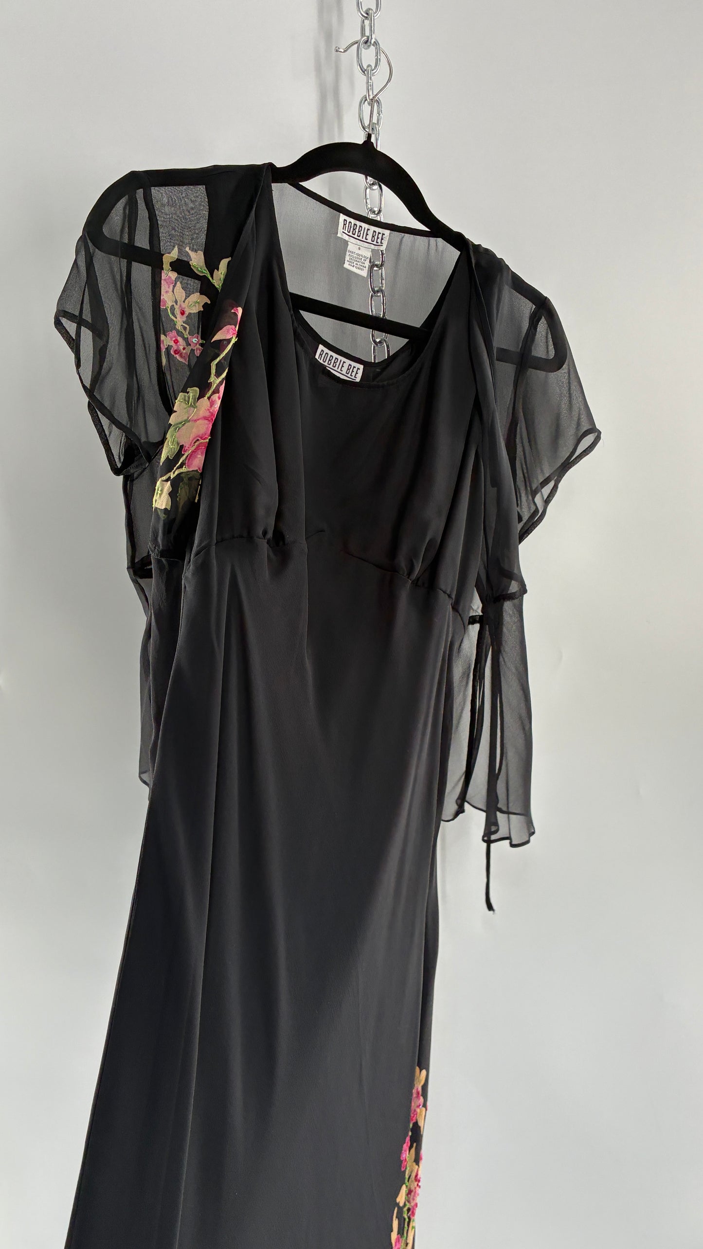 Vintage 1990s ROBBIE BEE 100% Silk Black Gown with Underbust Stitch and Matching Tie Bust Blouse (8)