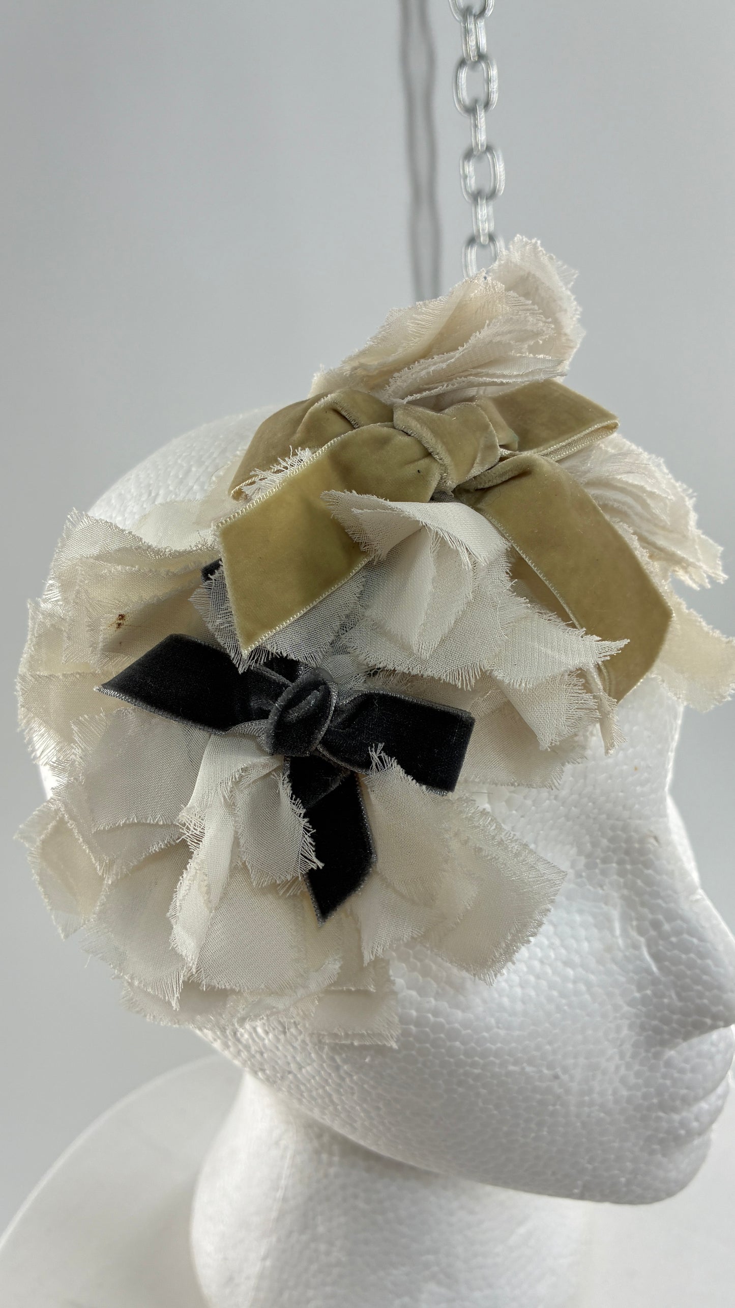 Vintage FARMER Handmade Blue Knit Headband with Velvet Bow Appliqués