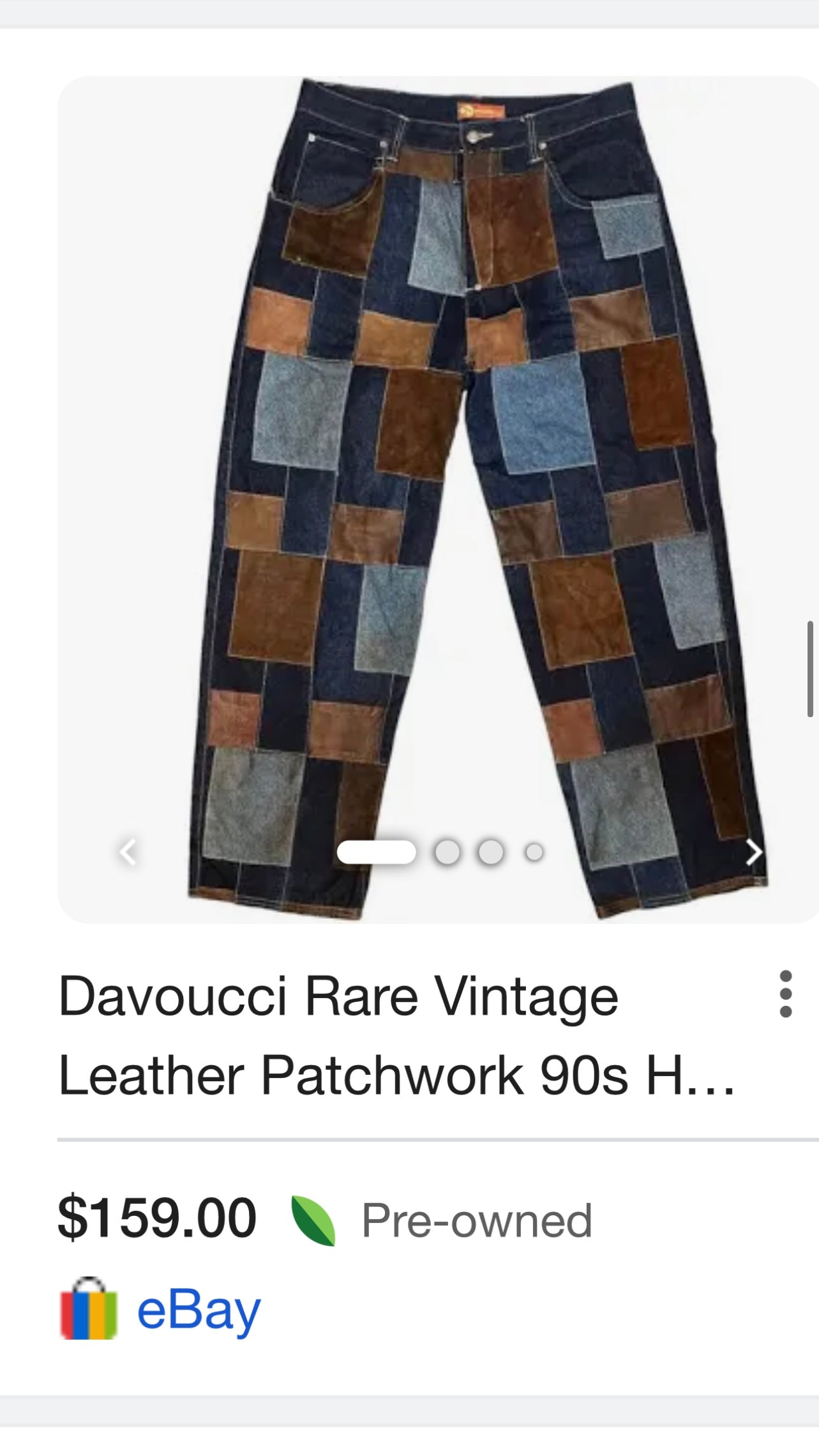 Vintage Original Davoucci Dark Wash Denim with Suede Leather Checker Patchwork Front (34x33)