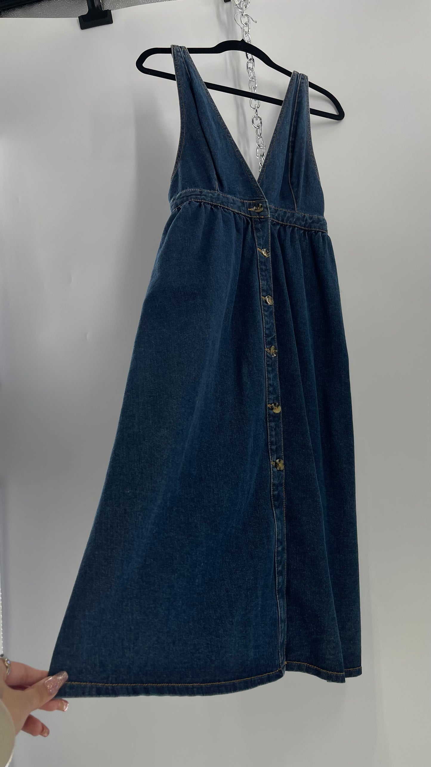 Urban Outfitters Medium Wash Denim Button Front Midi Dress (S)