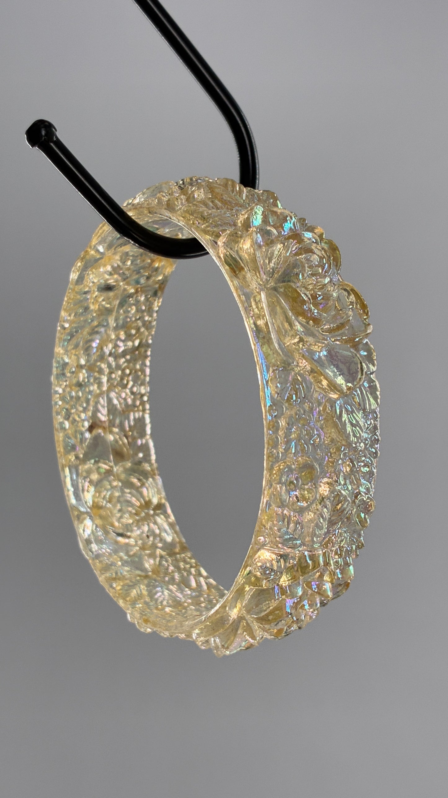 Vintage Iridescent, Lucite, Engraved Florals Bangle