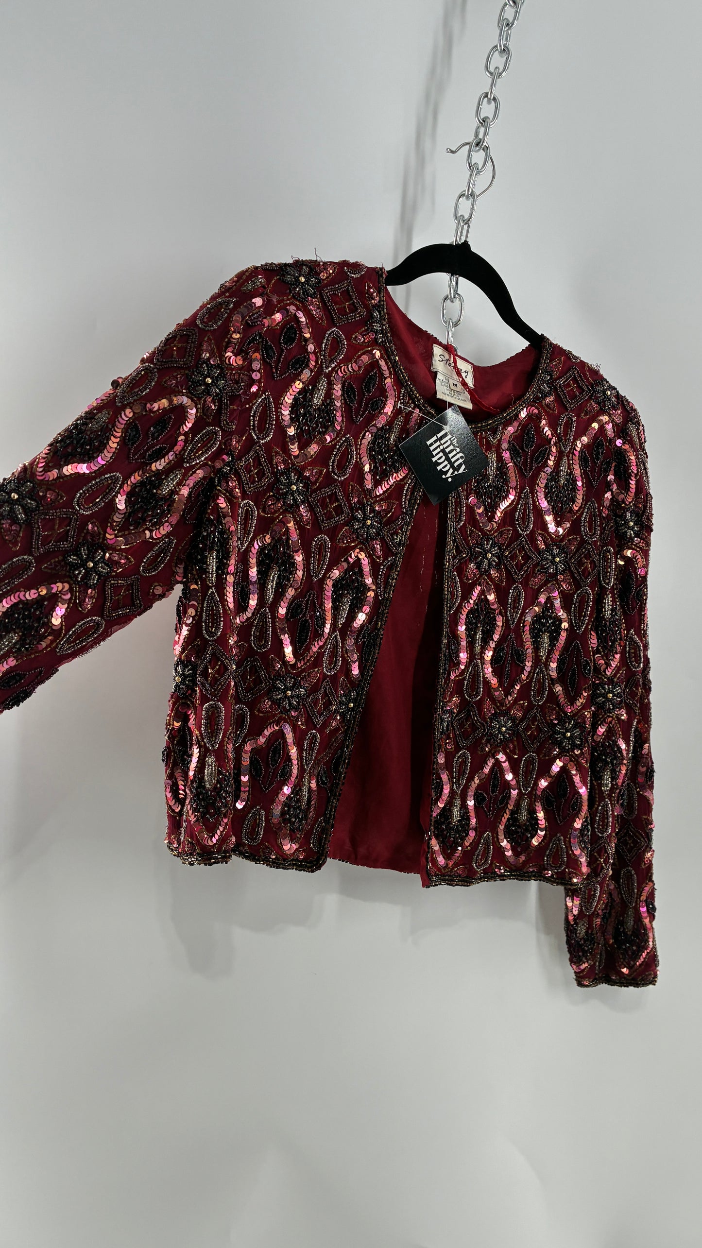 Vintage Beaded STENAY Burgundy Maroon Jacket (Medium)