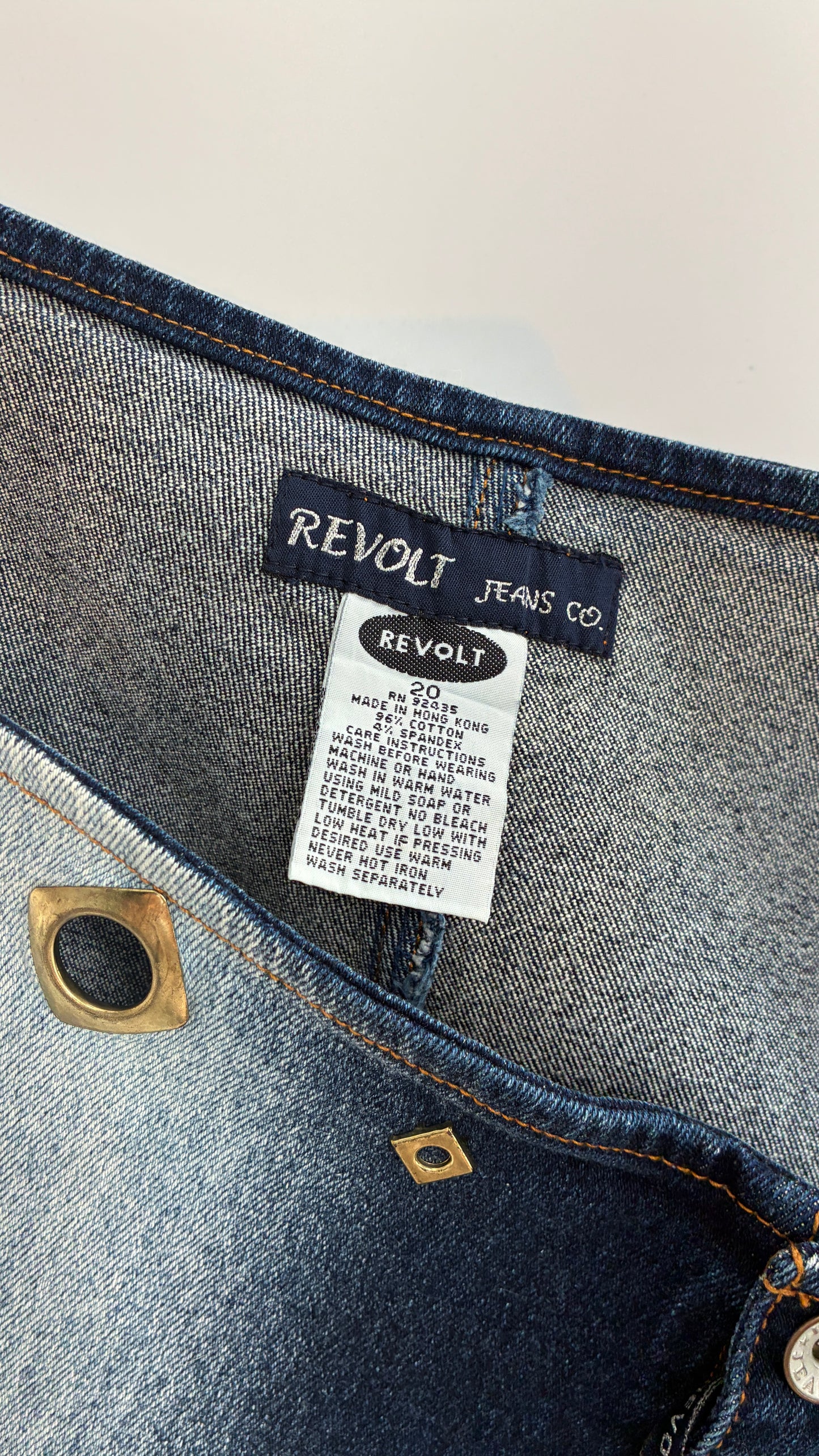Vintage REVOLT Low Waisted Denim Skirt with Zebra Pattern and Gold Grommets (20)