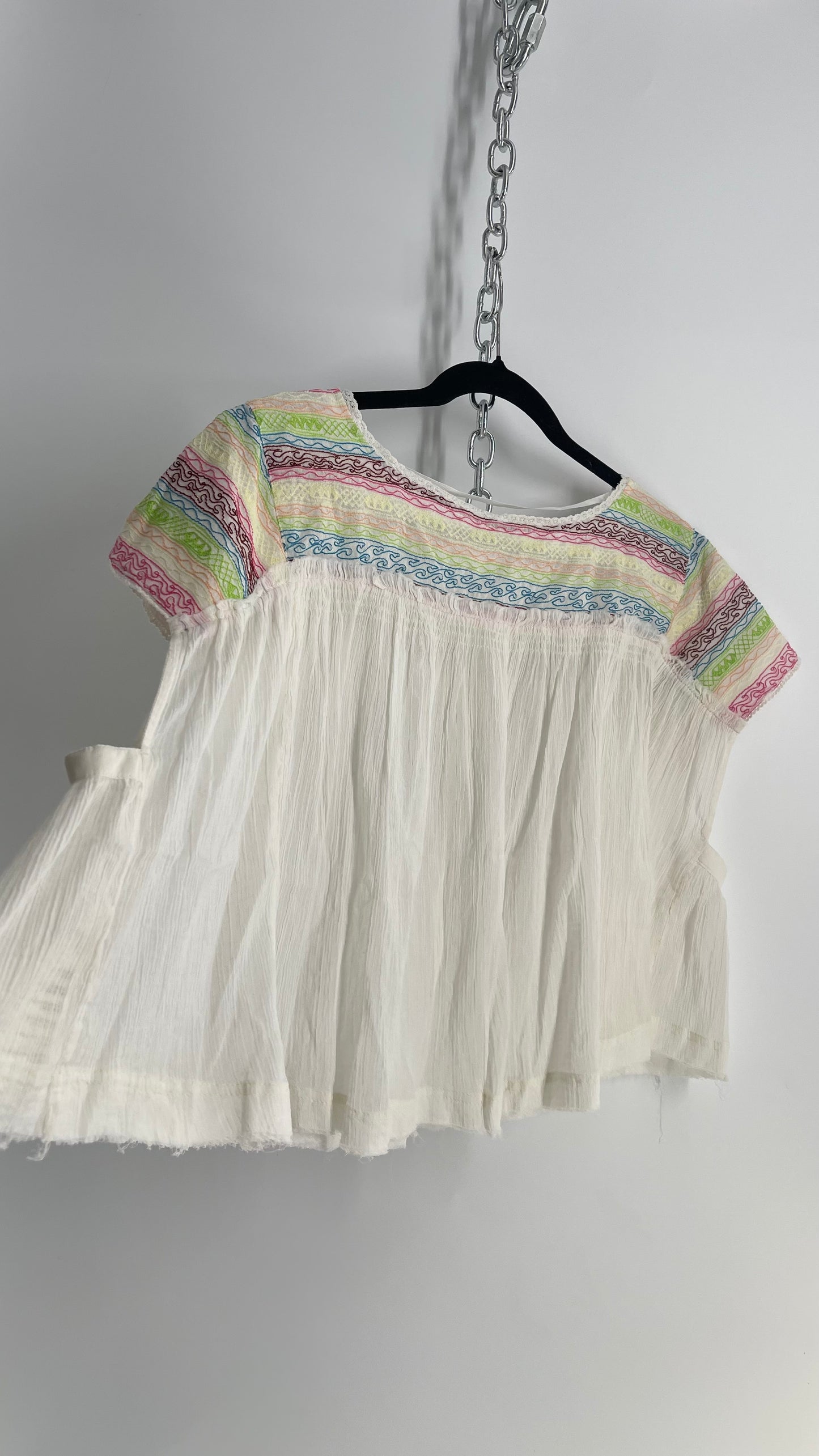 Free People Crimped White Colorful Embroidery with Tags Attached (XS)