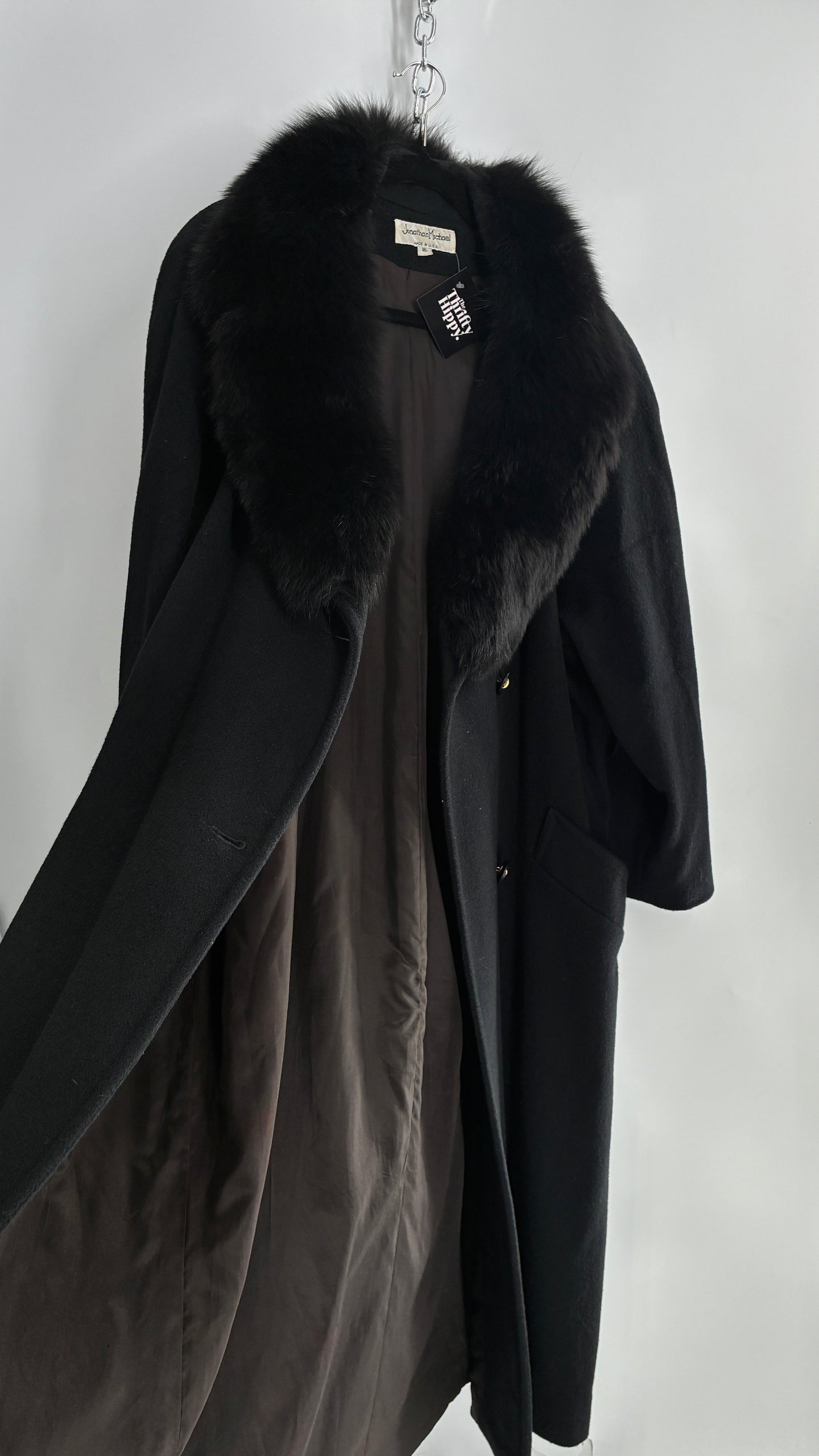 Jonathan Michael Black Full Coat with Genuine Fur Collar (C)(16)