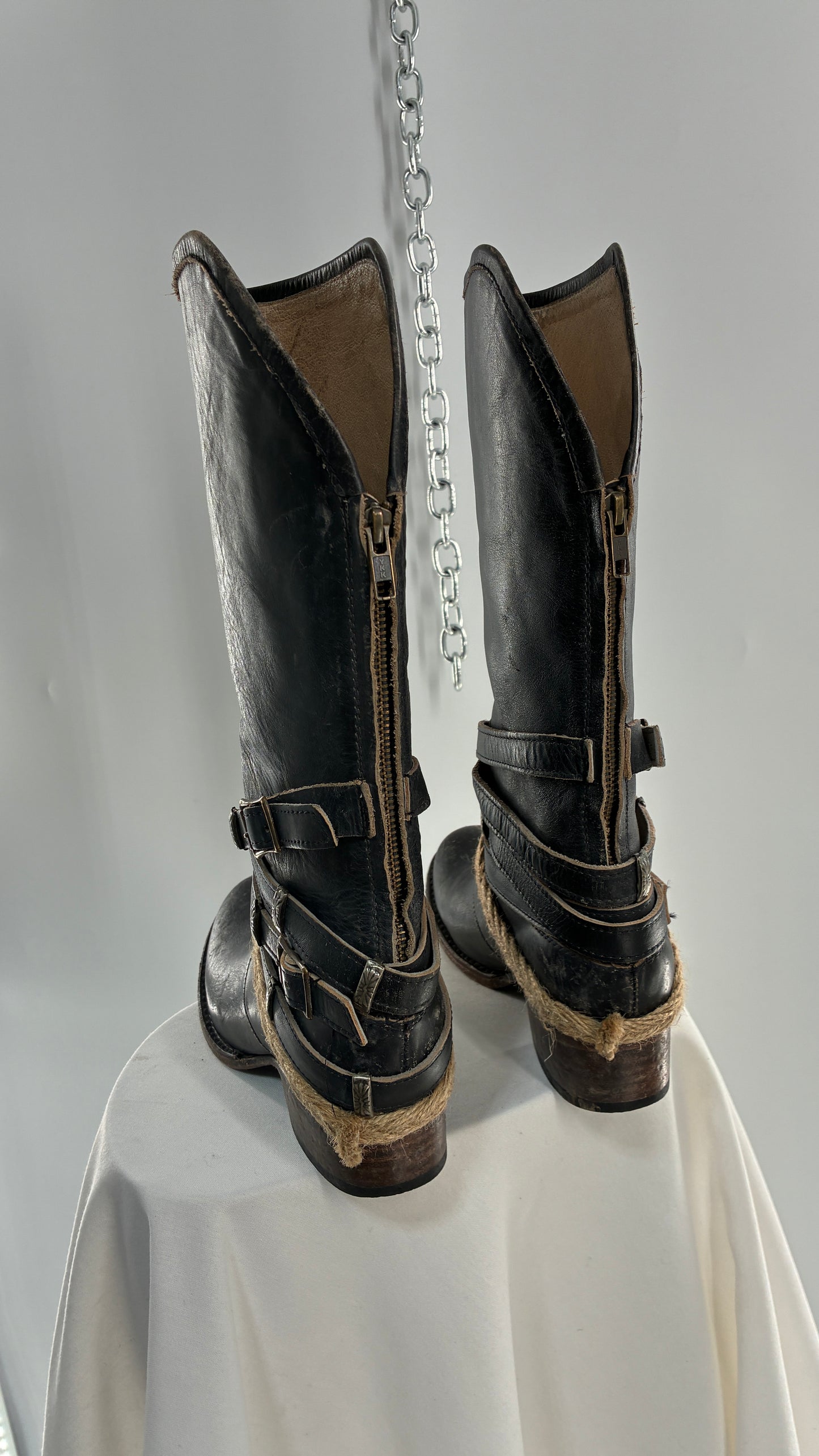 Vintage FREEBIRD Drove Distressed Black Leather Boot with Buckle Detailing (8)