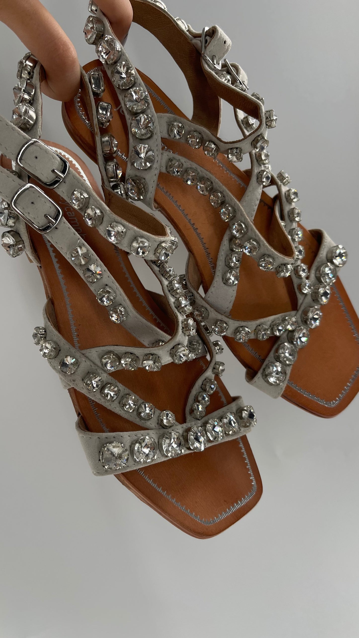 Jeffrey Campbell Gray Strappy Suede Sandal with Crystals/Rhinestones/Gemstones (7)