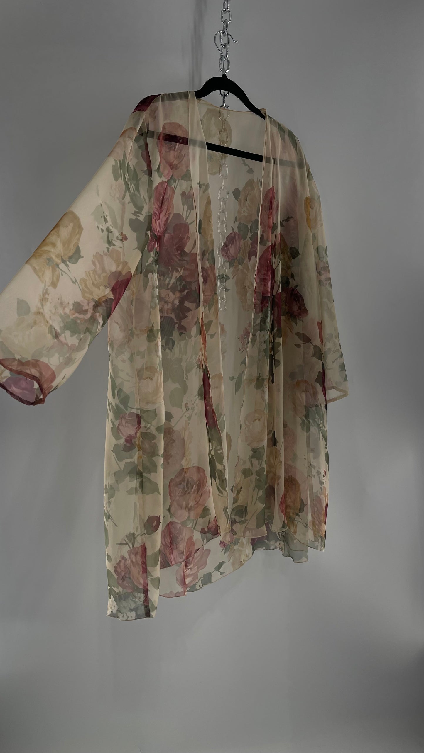 1990s Vintage Off White Muted Florals Dress + Cape Set (16)