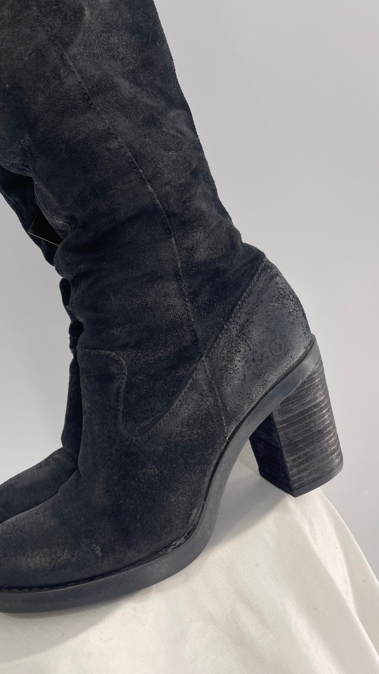 Born Metallic Textured Black Suede Tall Boot (8.5)