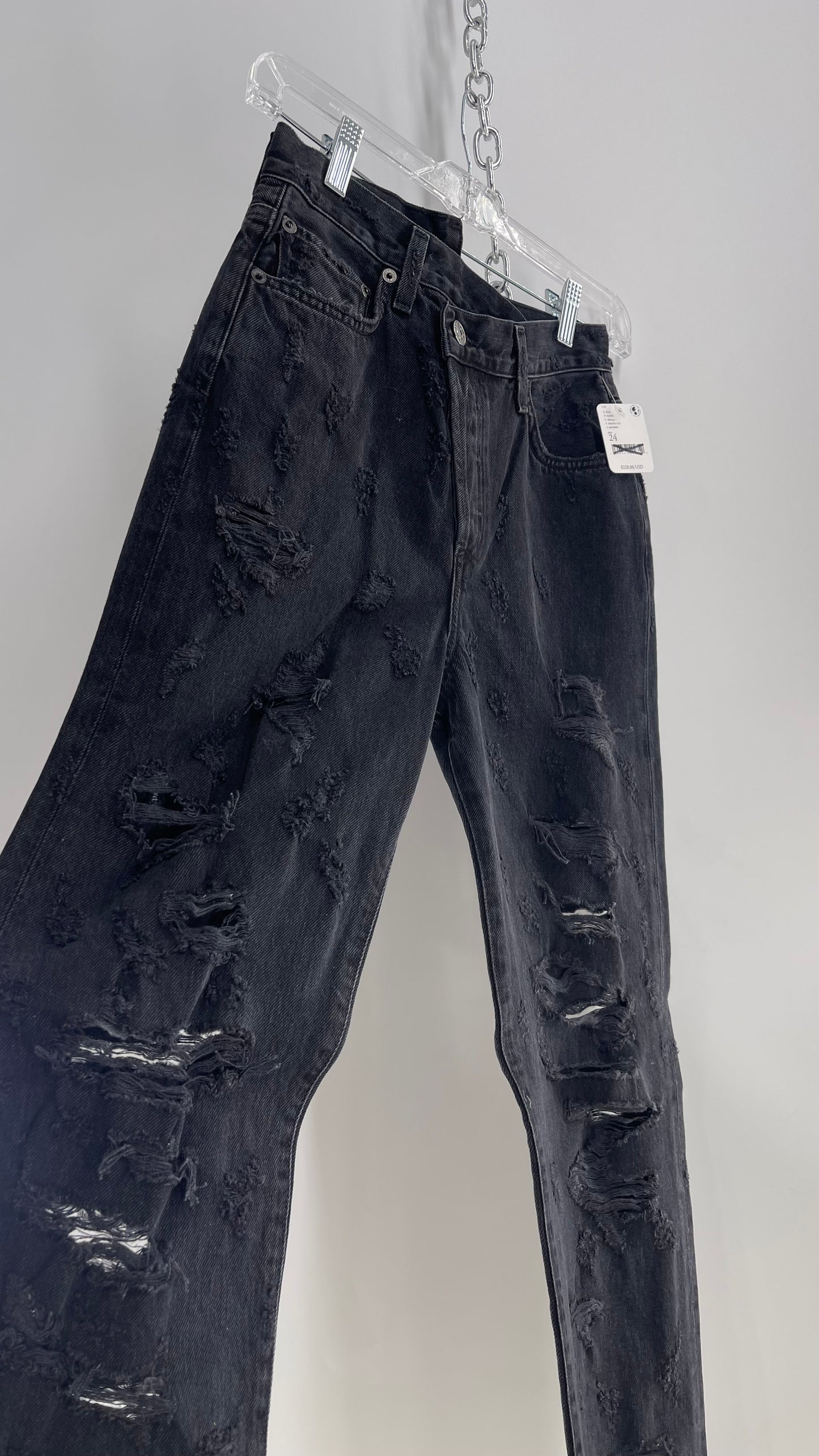 Free People Grey/Black Distressed Jeans with Tags Attached (24)