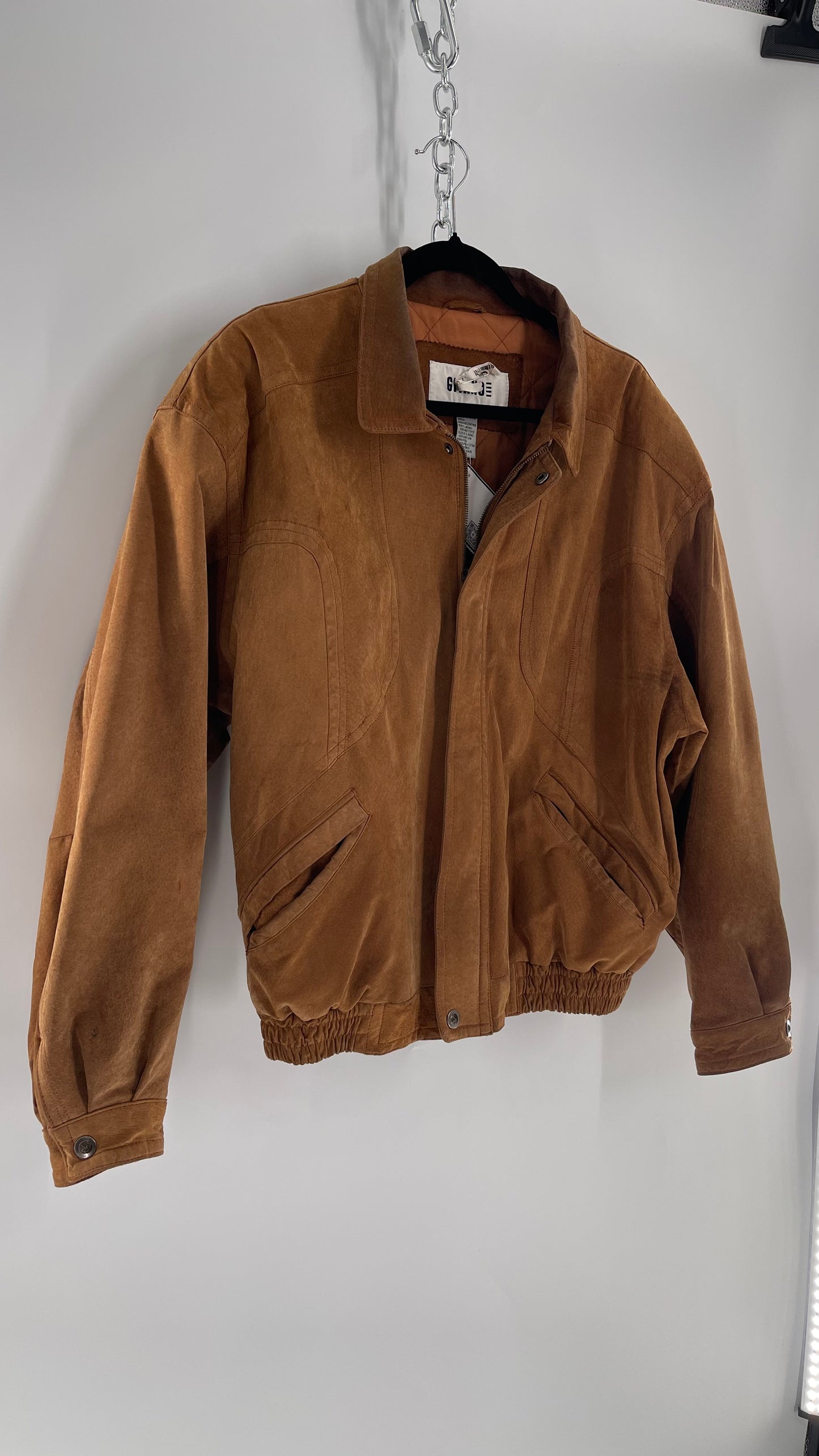 GITANO Vintage Camel Brown Genuine Leather Bomber Jacket (Large)