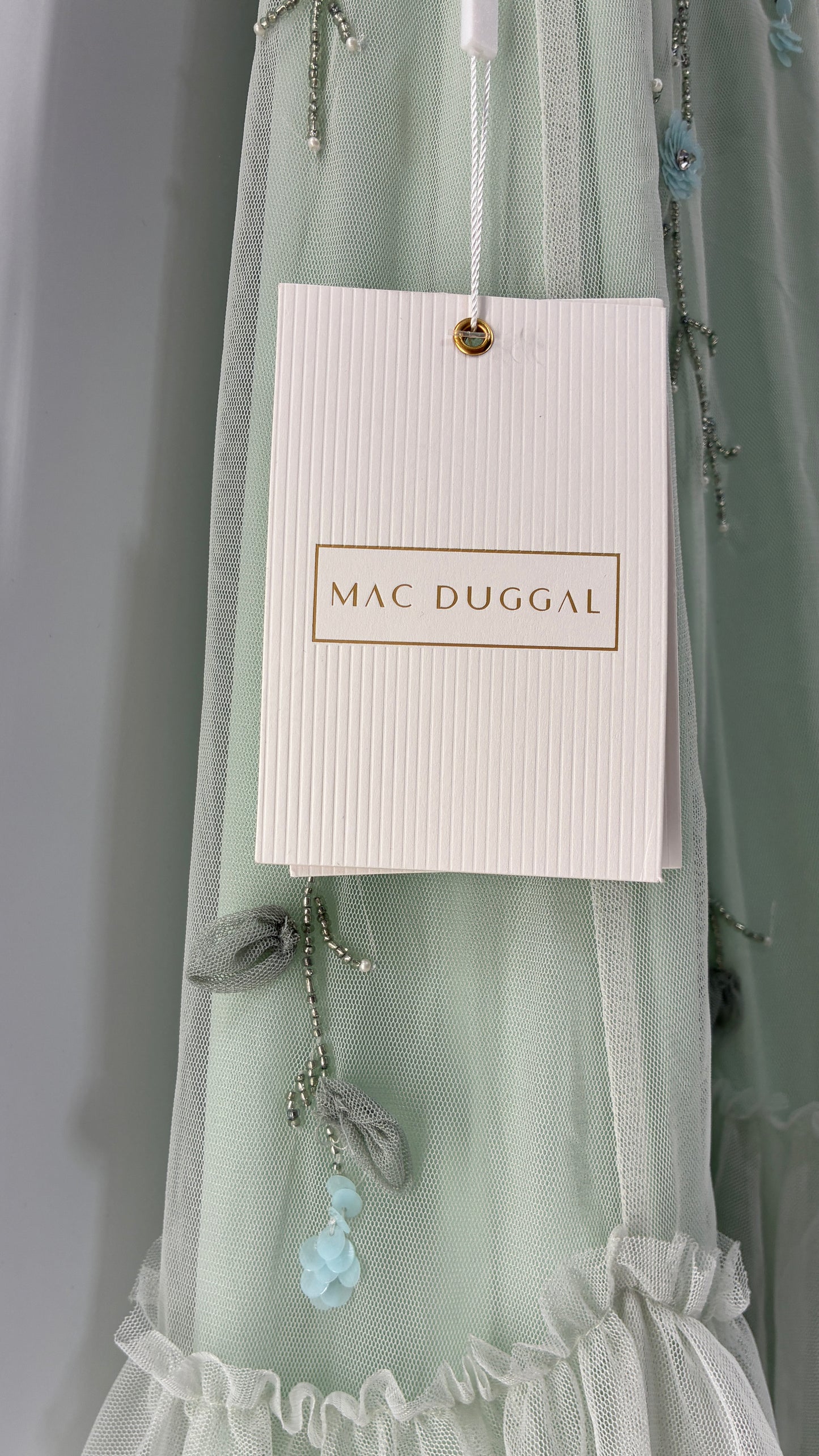 MAC DUGGAL Green Embellished Ruffle Tiered High Neck Floral Dress (10)