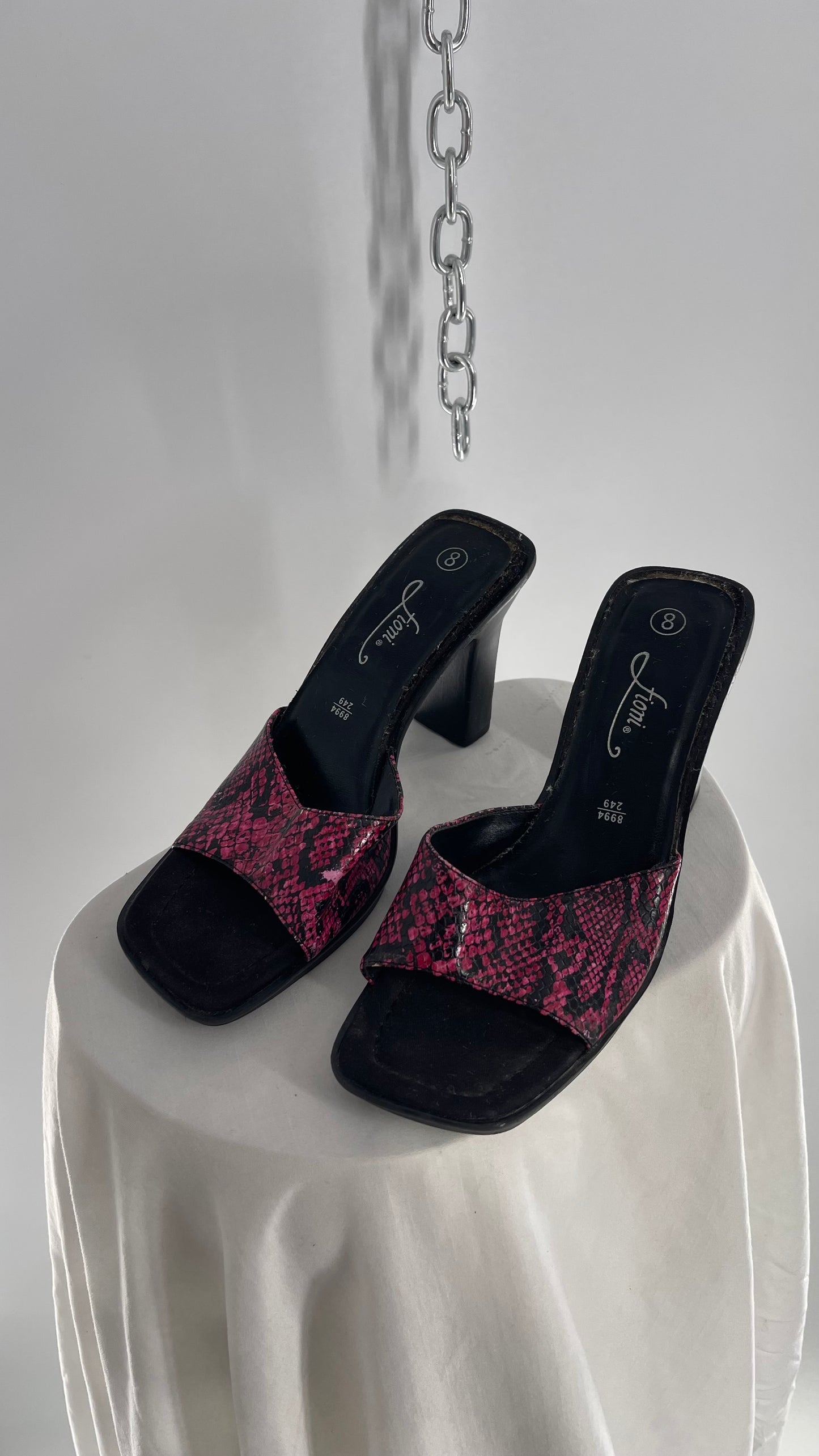 Vintage Fioni Hot Pink Snakeskin Platform Block Heel (8)