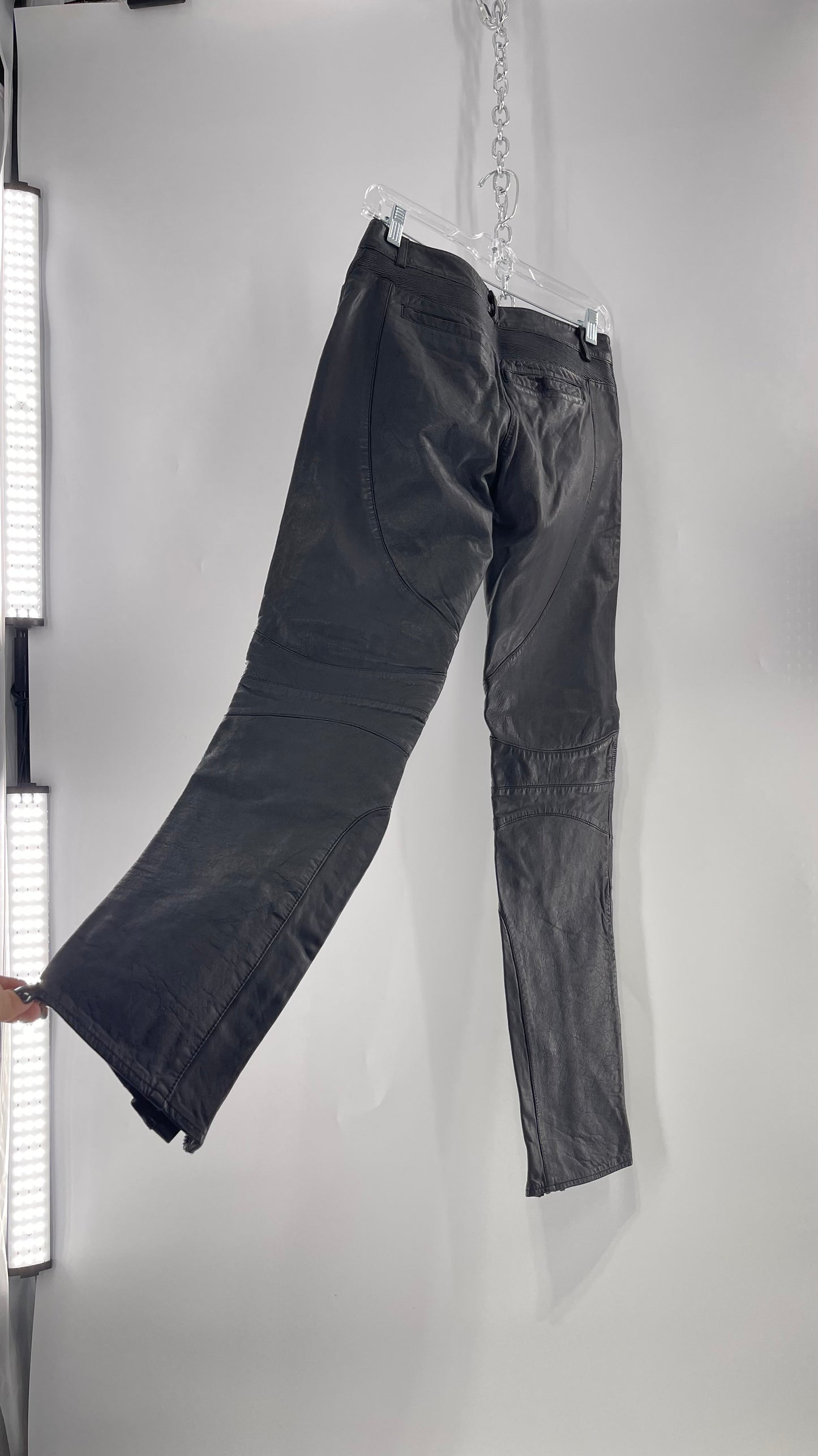 LAMARQUE 1990s Collection Vintage Black Leather Moto Style Pant with Panels, Ribbing and Zipper Details (6)
