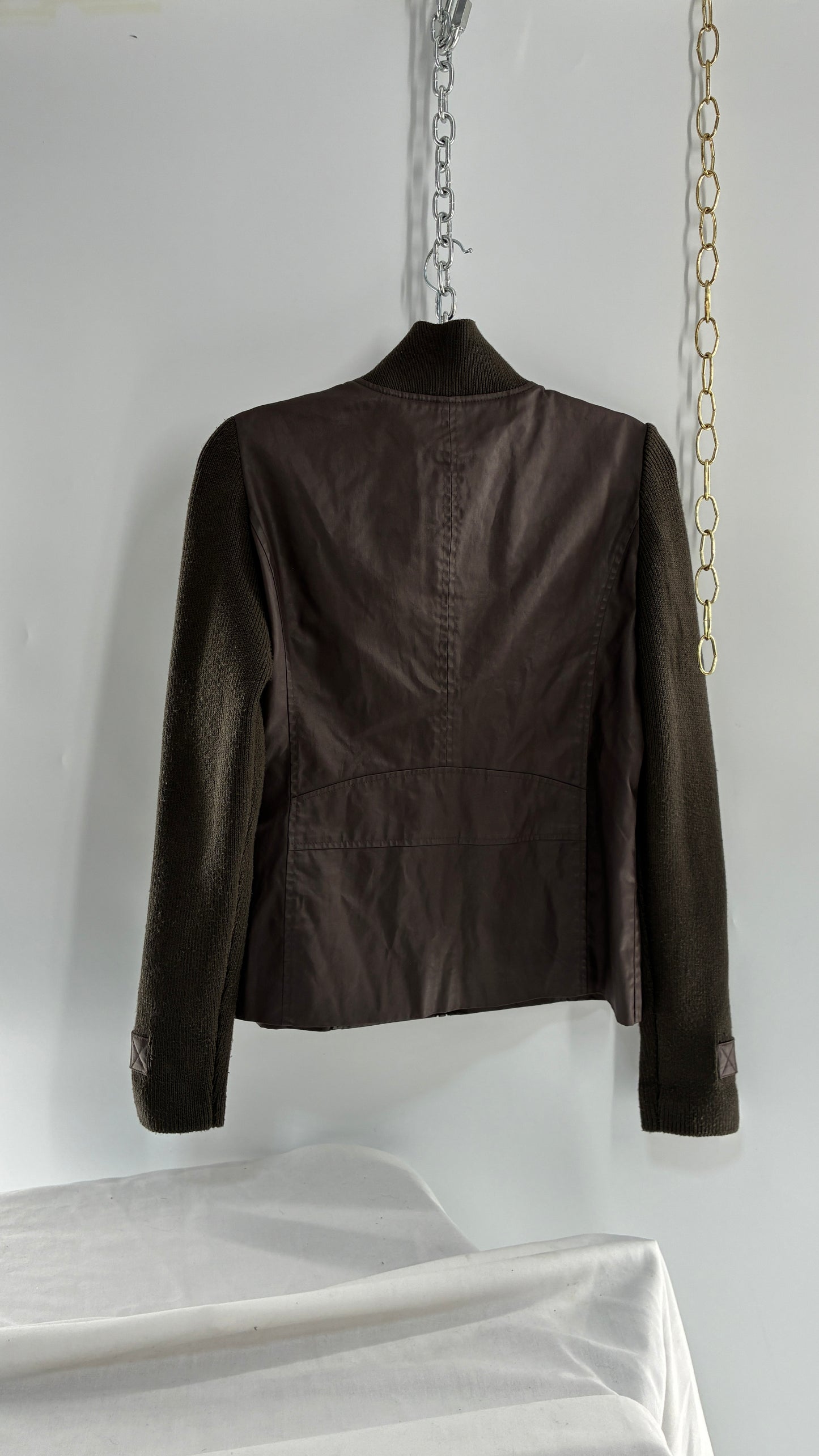 Vintage TOMMY HILFIGER Waxed Denim and Knit Sleeve Jacket (Small)