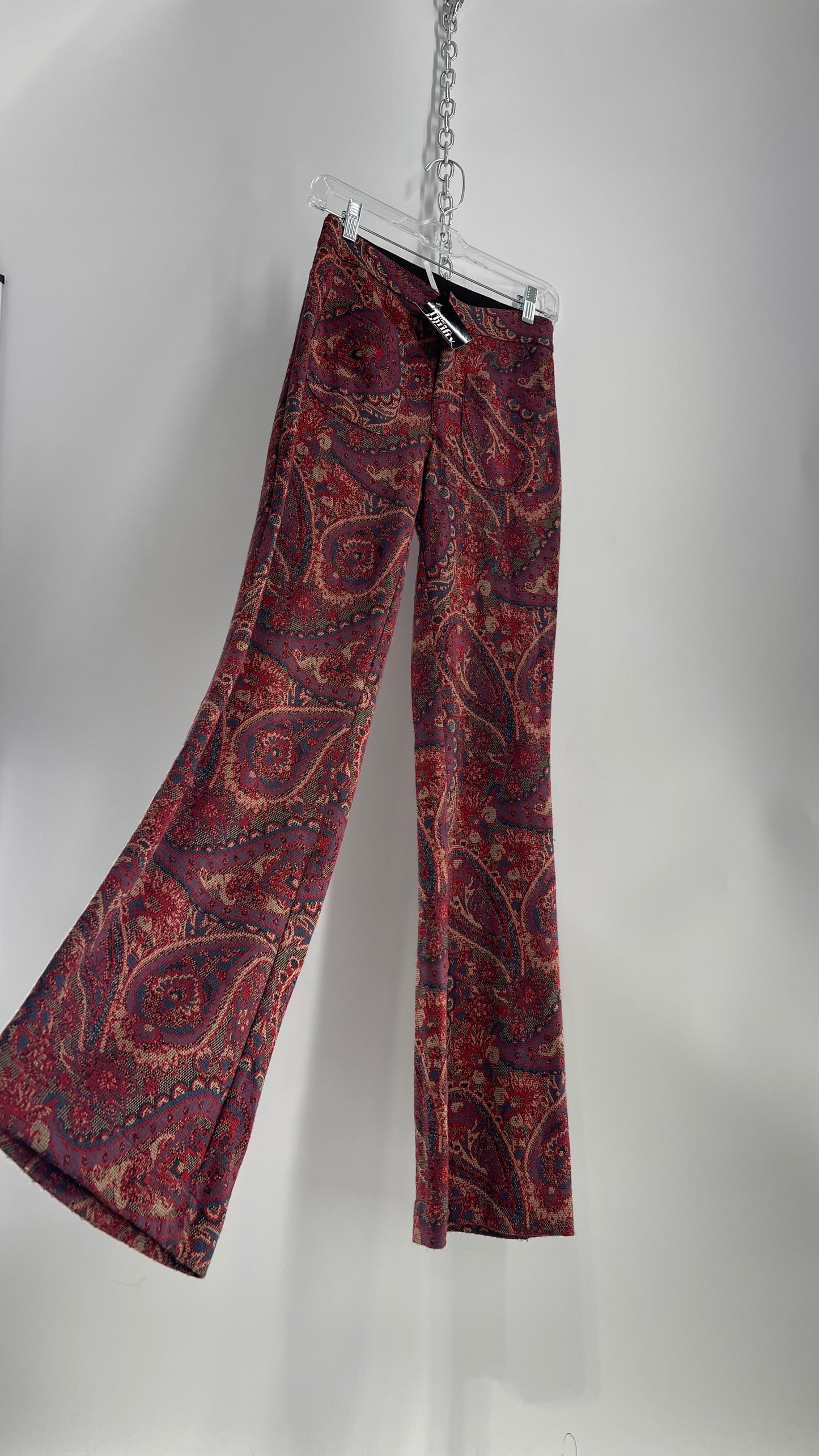 Free People Paisley Knit Red/Indigo 1970s Style Kick Flare Pant (0)