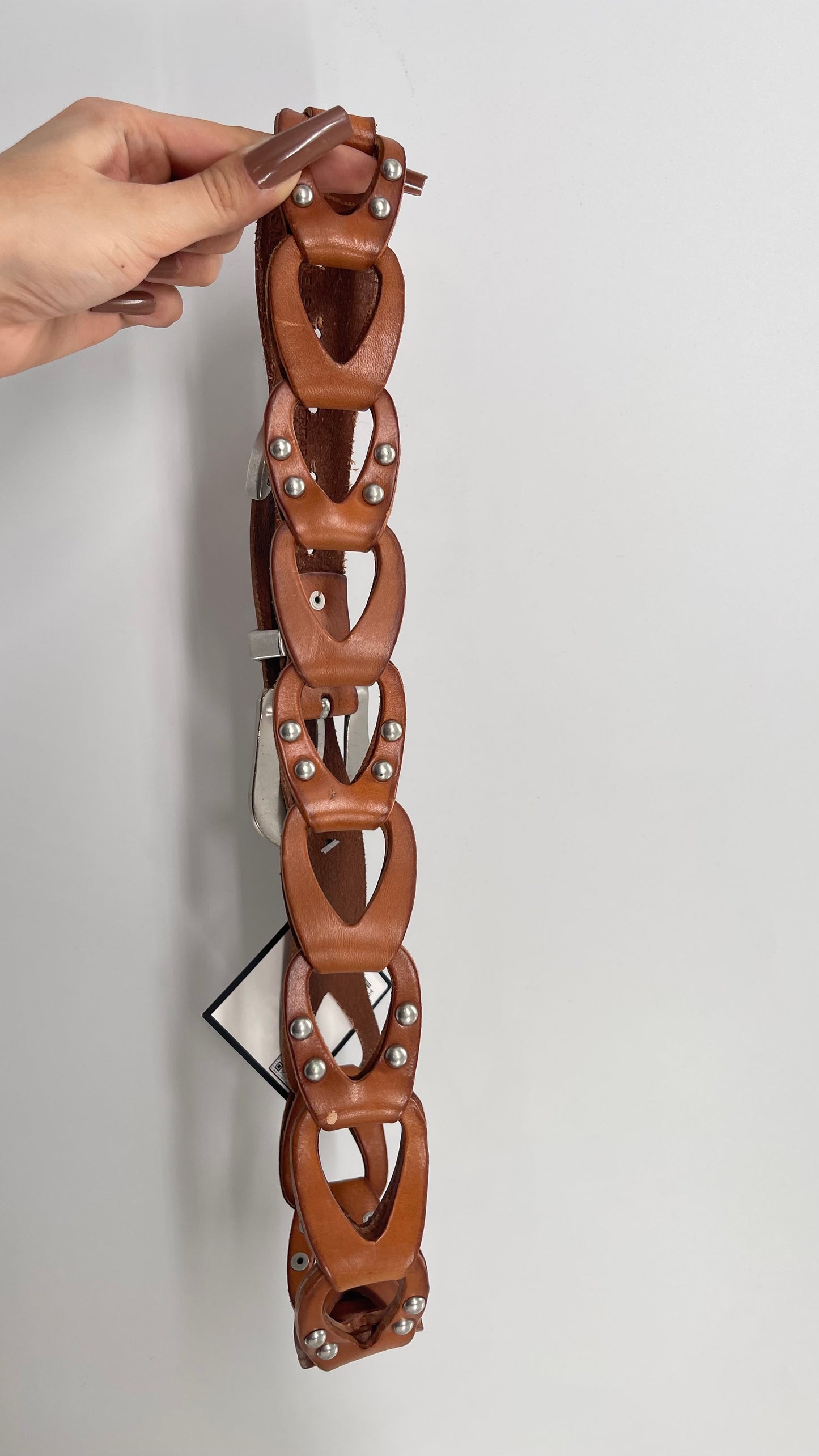 Free People Leather Link Belt with Western Buckle and Silver Studs (S/M)