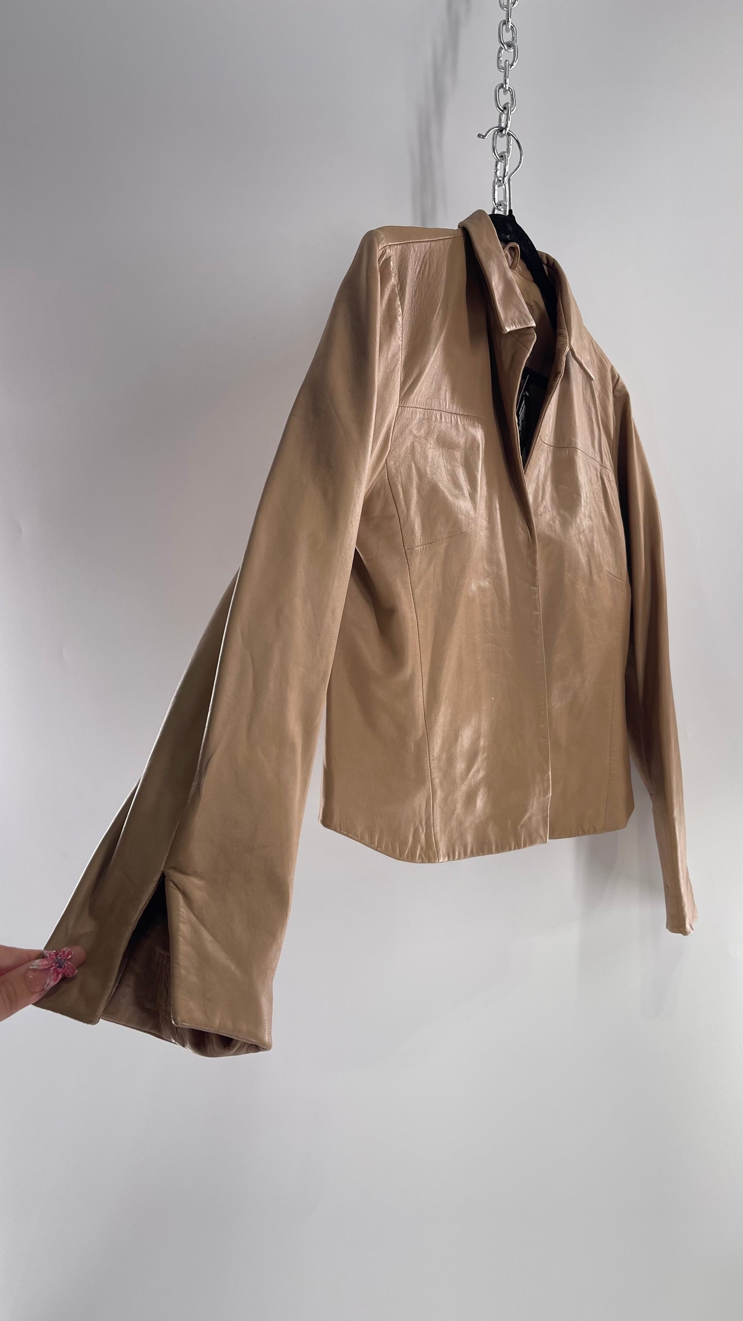 Deadstock Vintage Banana Republic Tan Soft Leather Cropped Boxy Jacket with Tags Attached (Medium)