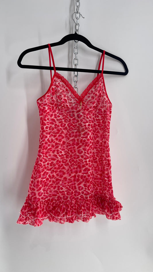 Vintage Victoria’s Secret Red Pink Cheetah Babydoll Slip (Medium)