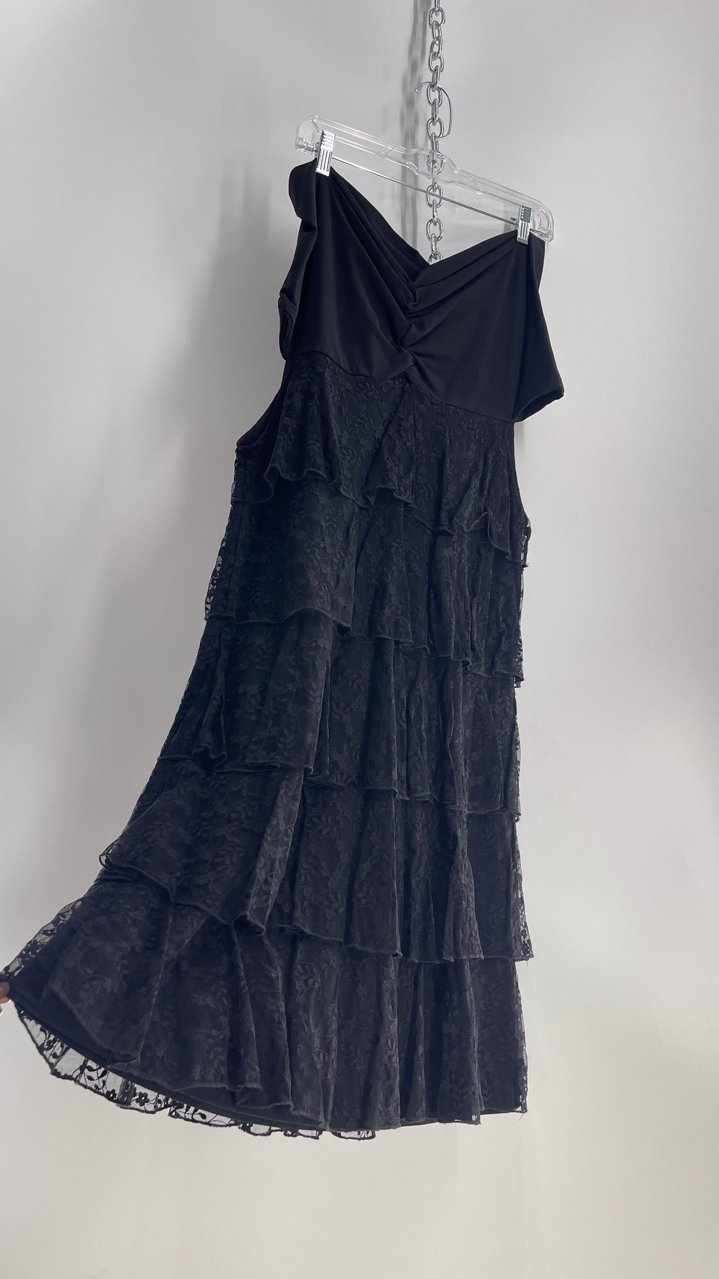 Anne Fontaine Vintage Black Layered Lace Ruffle Dress/Skirt with Tags Attached (40)