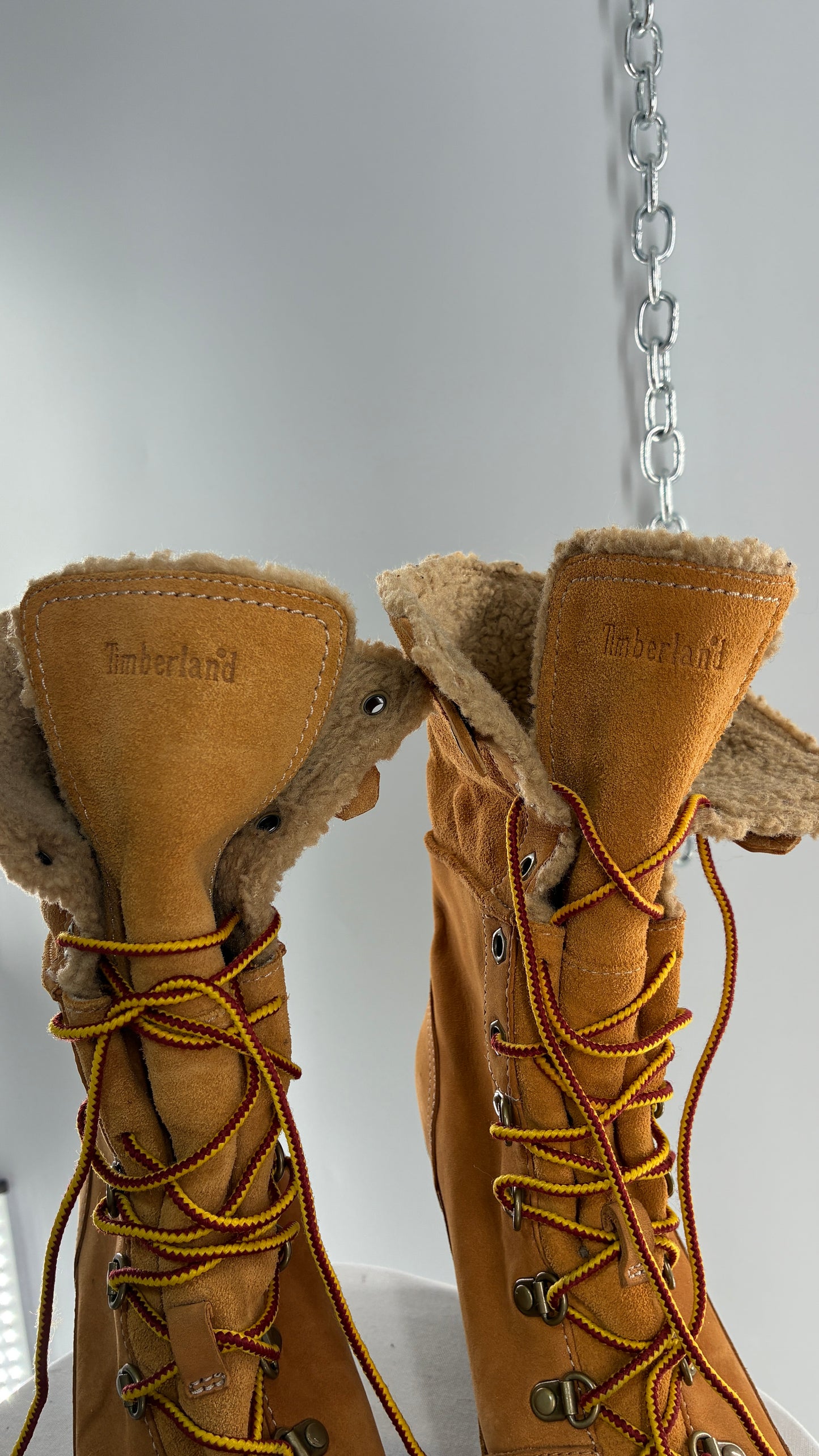 Vintage TIMBERLAND Wedge Boots Suede Leather Tie Up Heels (7.5)