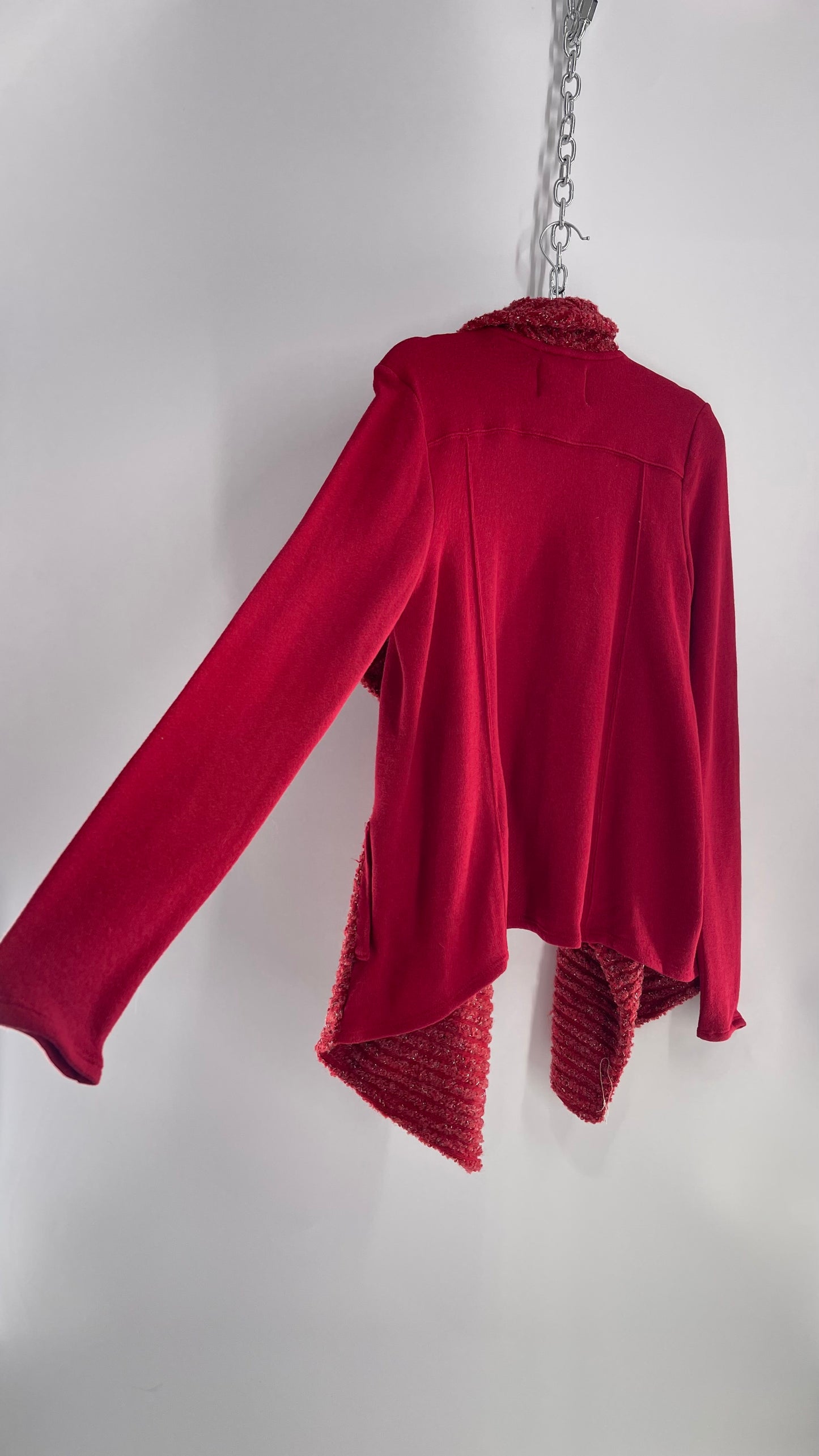 Lucky Brand Red Knit Tinsel Cardigan (Small)