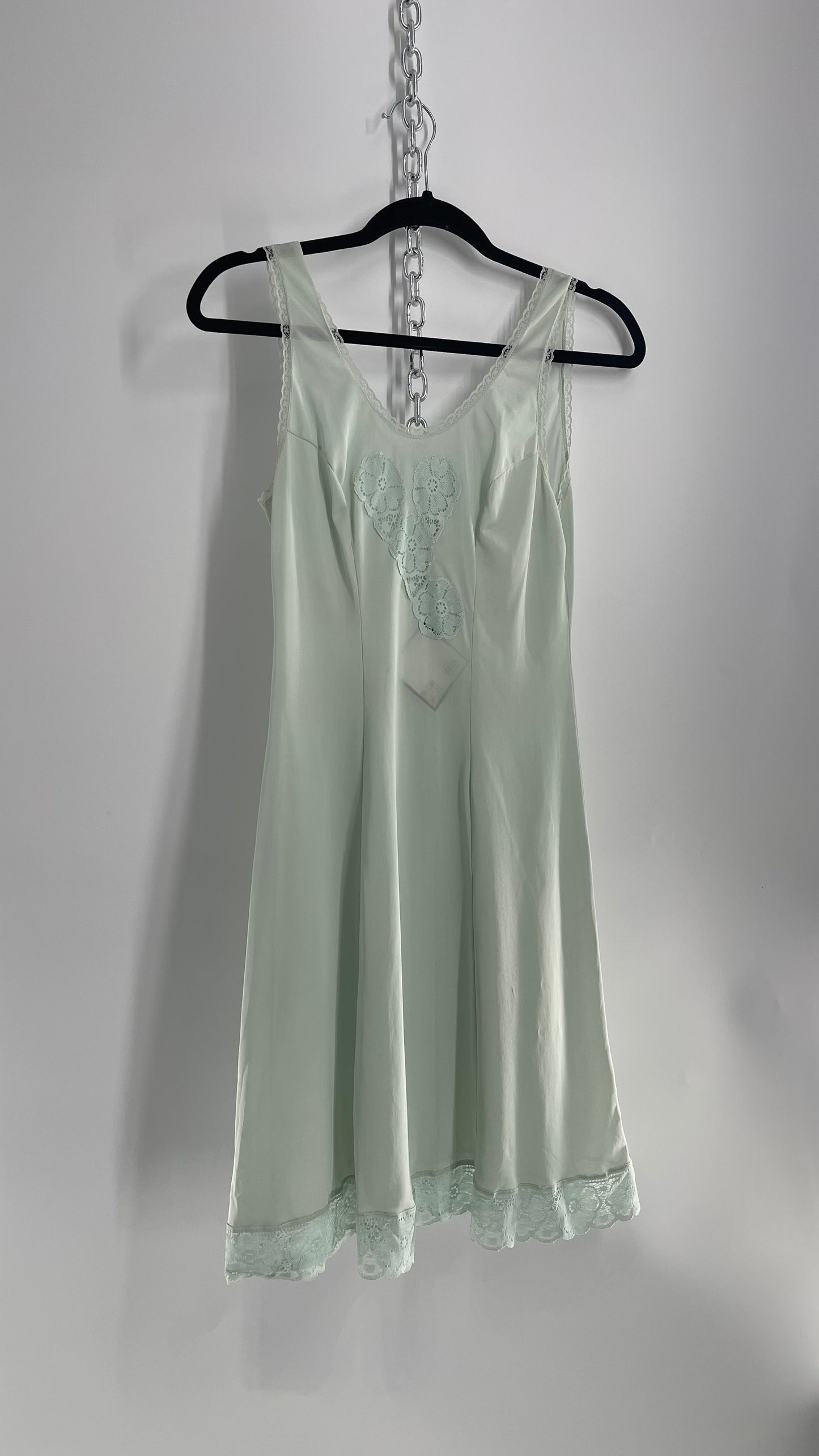 Vintage Baby Blue Nightgown with Lace (Small)