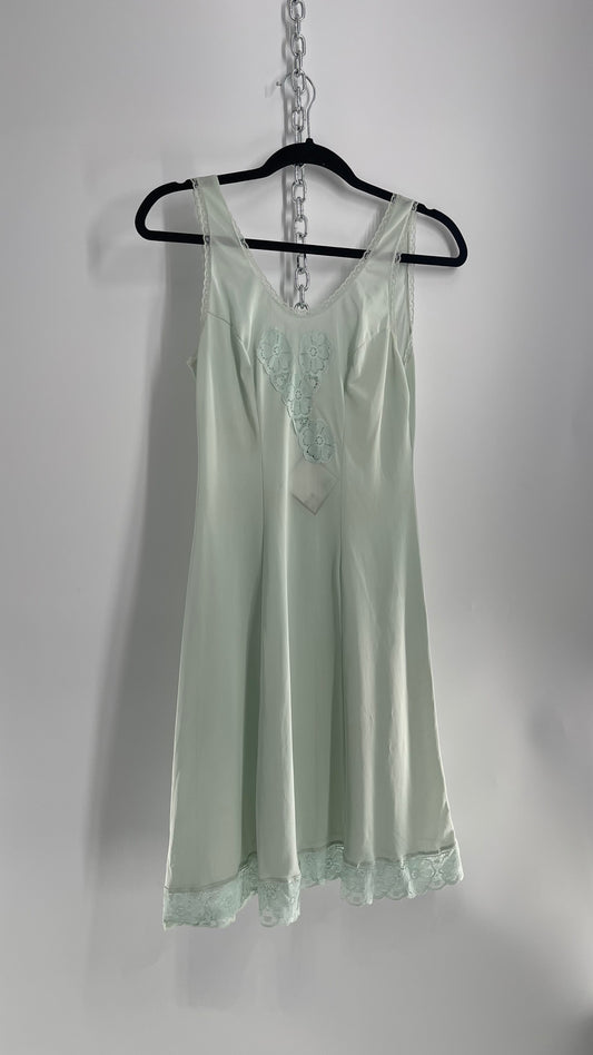 Vintage Baby Blue Nightgown with Lace (Small)