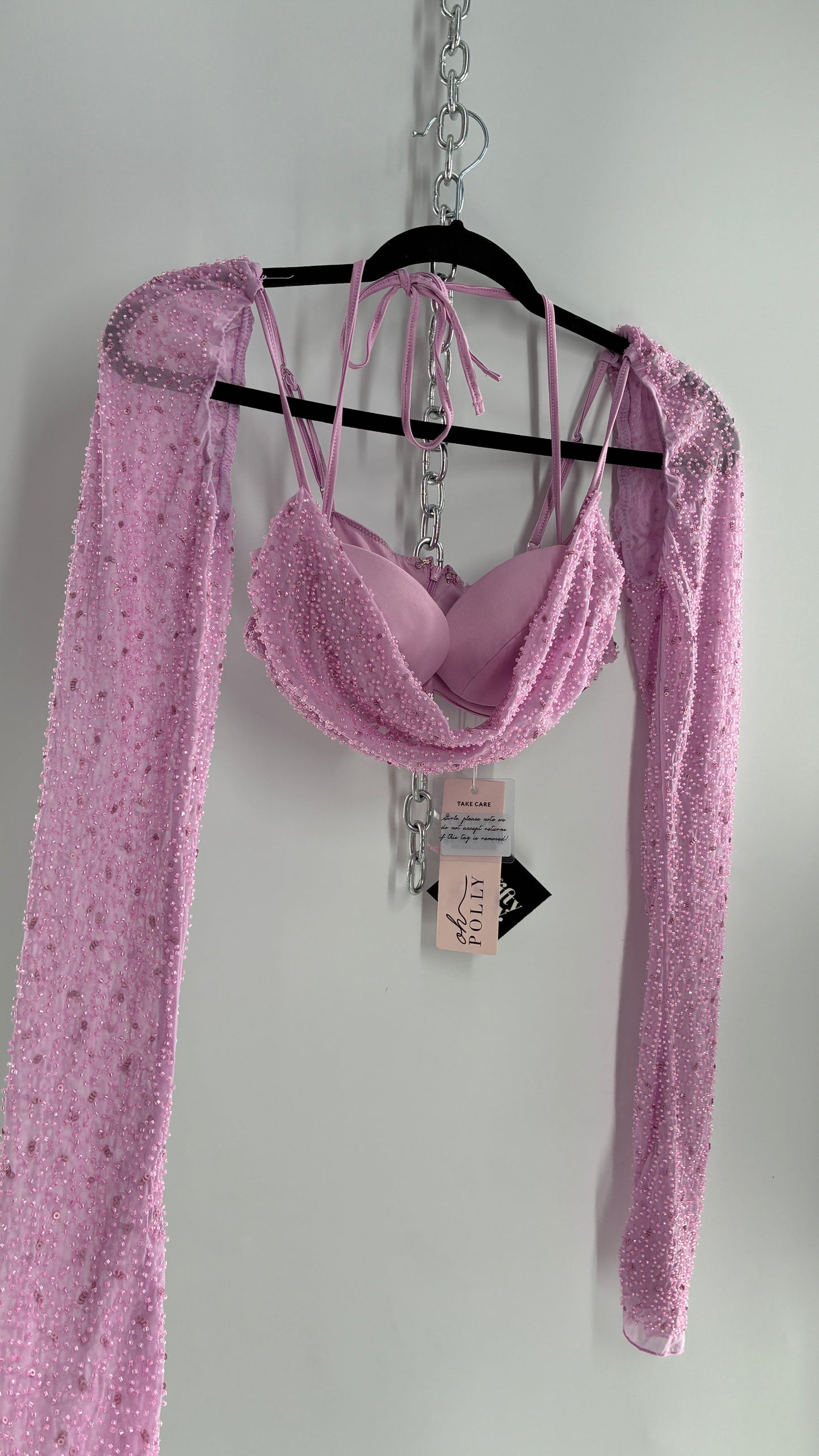 Princess Polly Beaded Shrug, Drape Front Lilac Long Sleeve with Tags Attached (4)