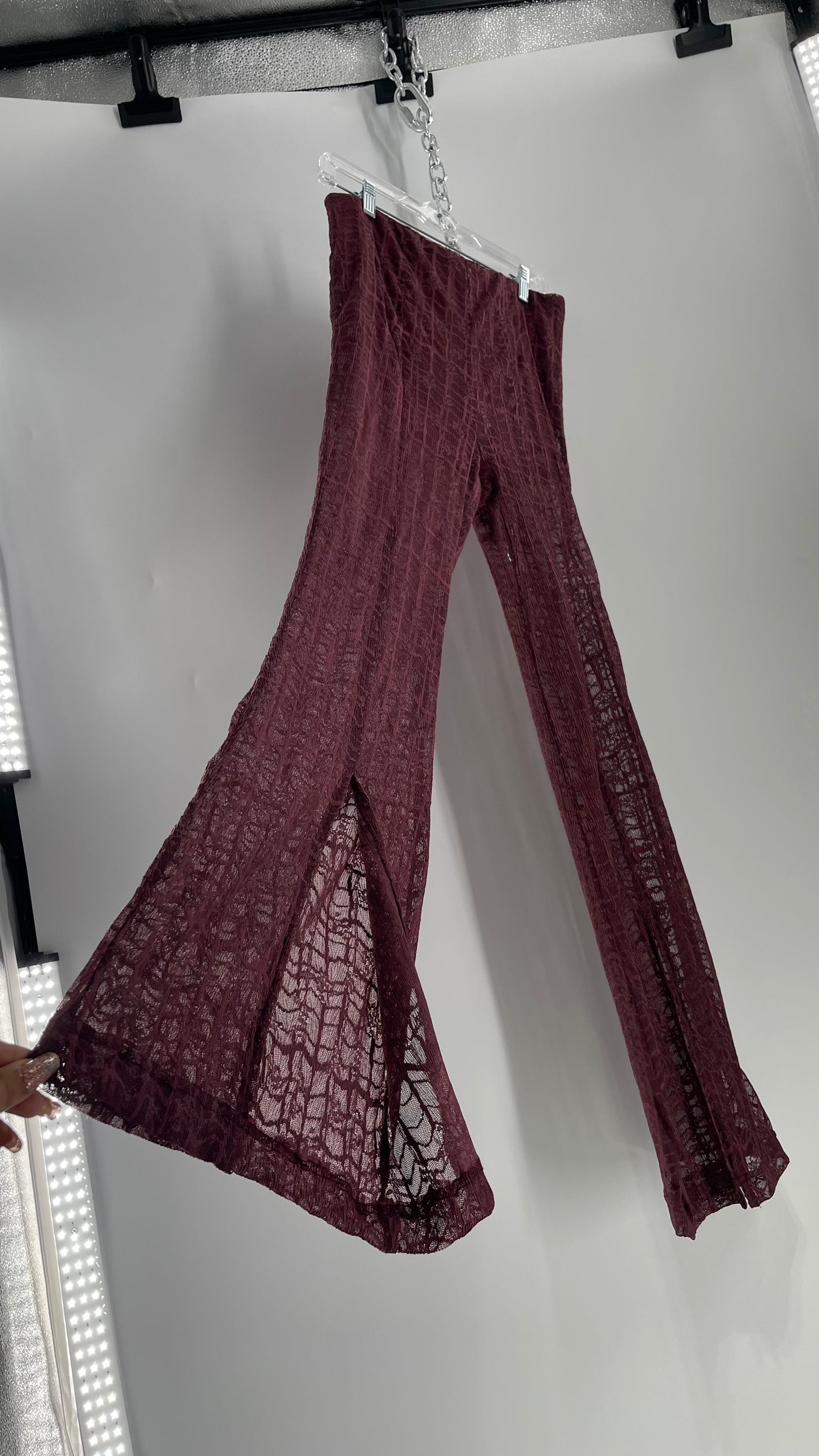 Free People Plum Lace Flares with Vented Hem and Sewn in Shorts Tags Attached (Medium)