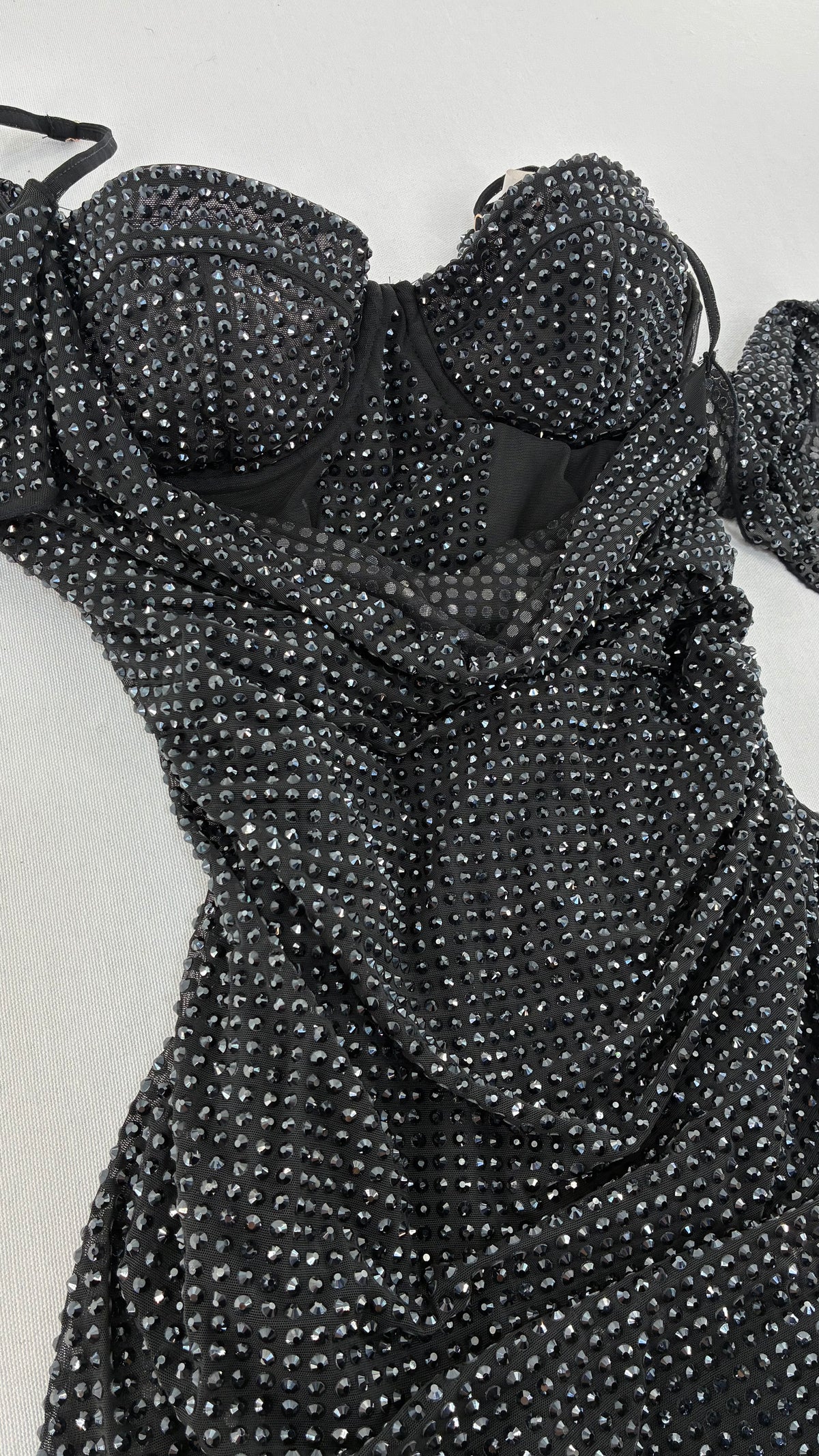 OH POLLY Rhinestone Corseted Mini Dress with Draped Bust, Side Slit Detail (6)