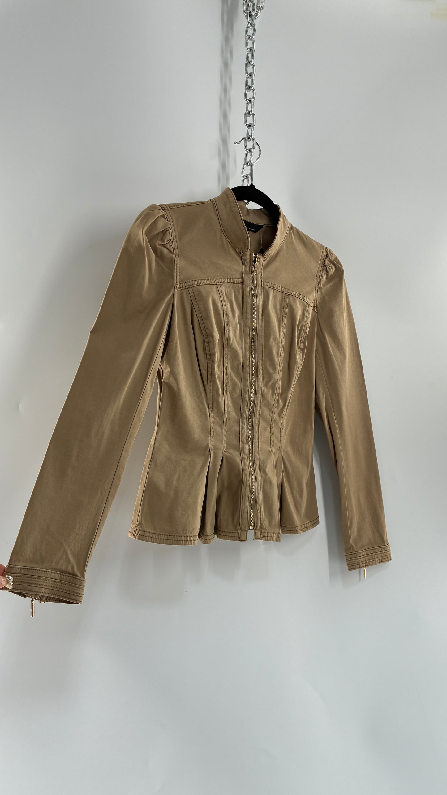 Vintage WHITE HOUSE BLACK MARKET Tan Peplum Zip Up Tailored Jacket (0)