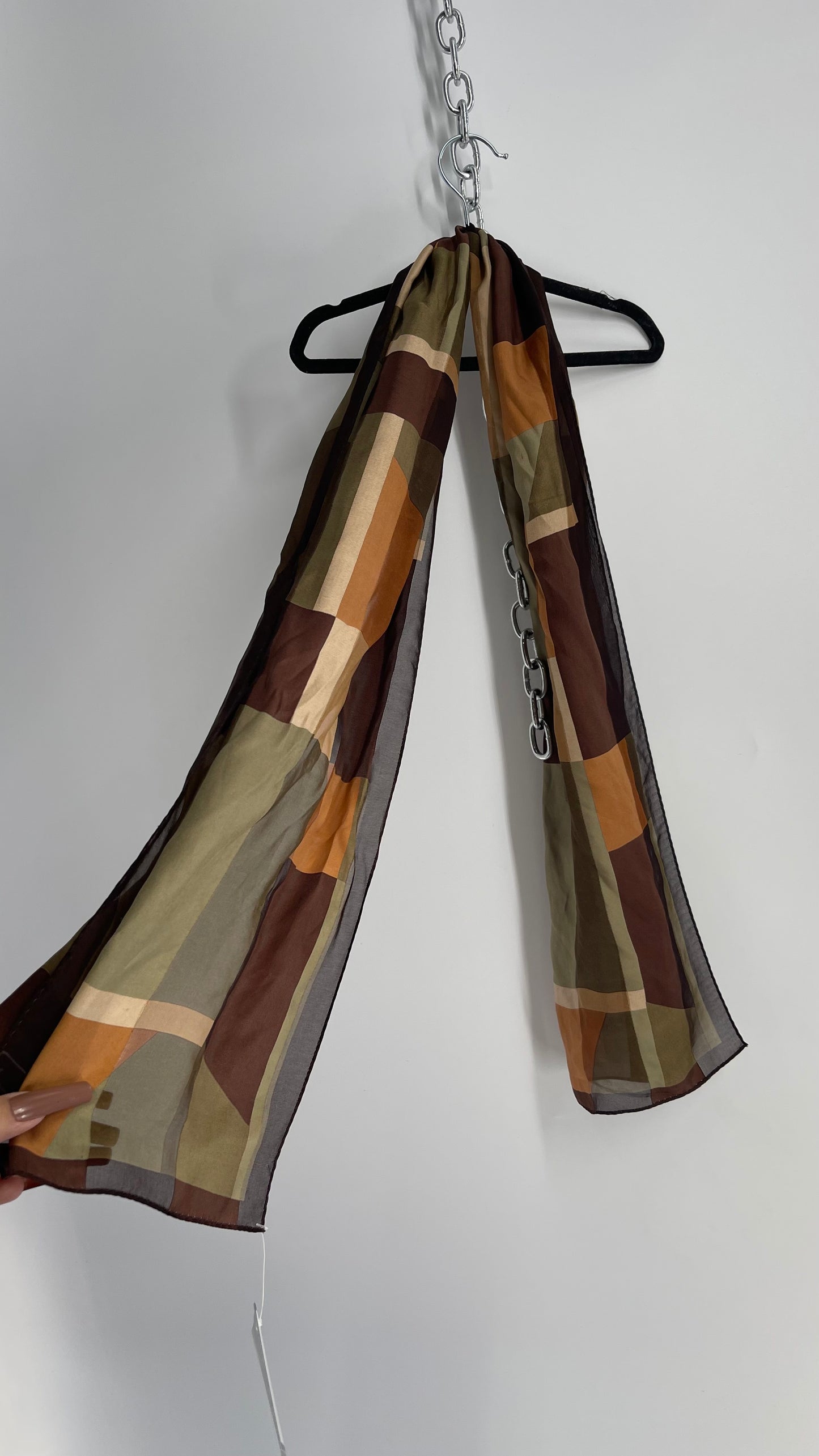Vintage Oscar de la Renta Brown Abstract Scarf