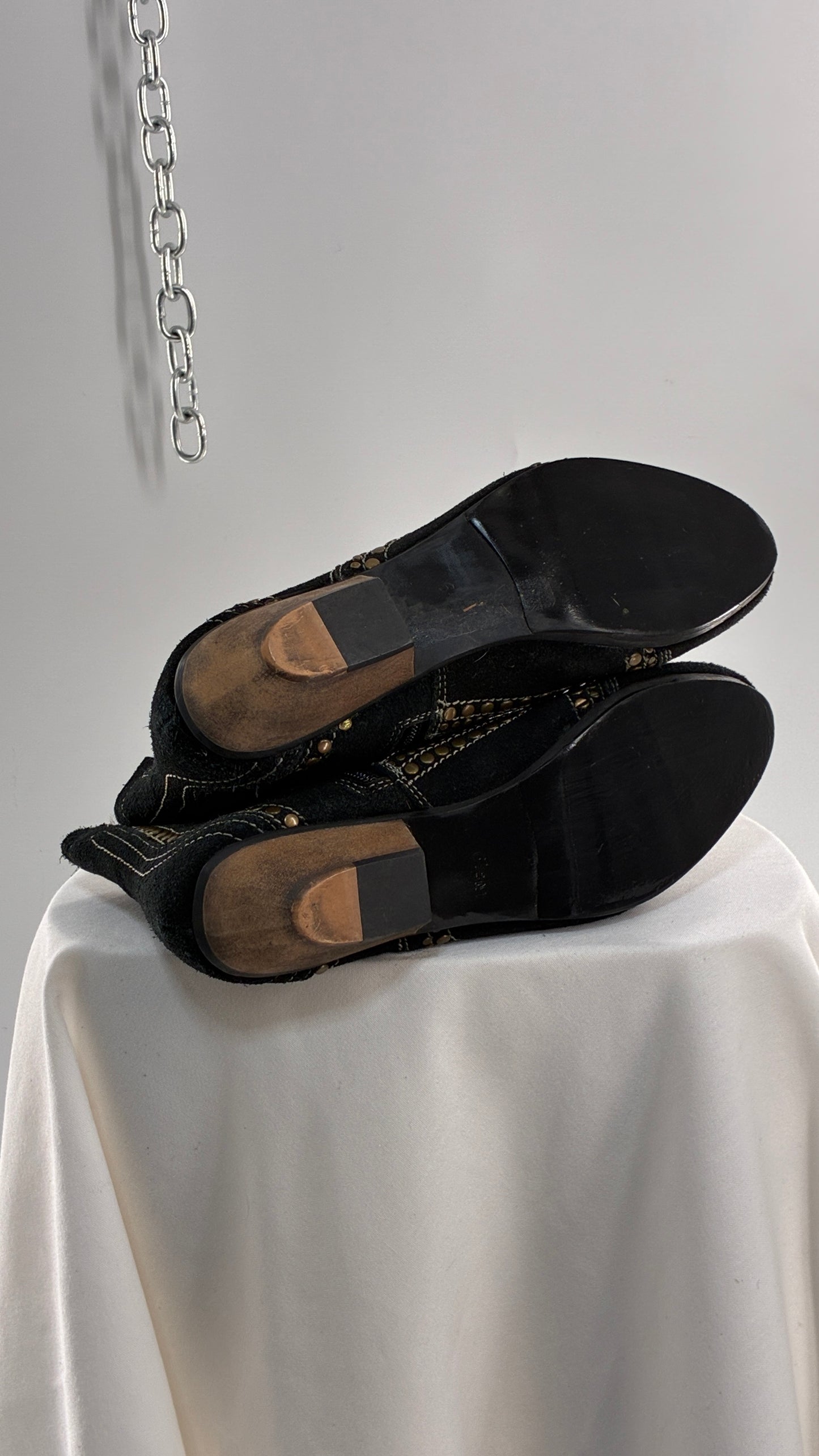 MATISSE Brass Studded Black Suede Boots (6.5)