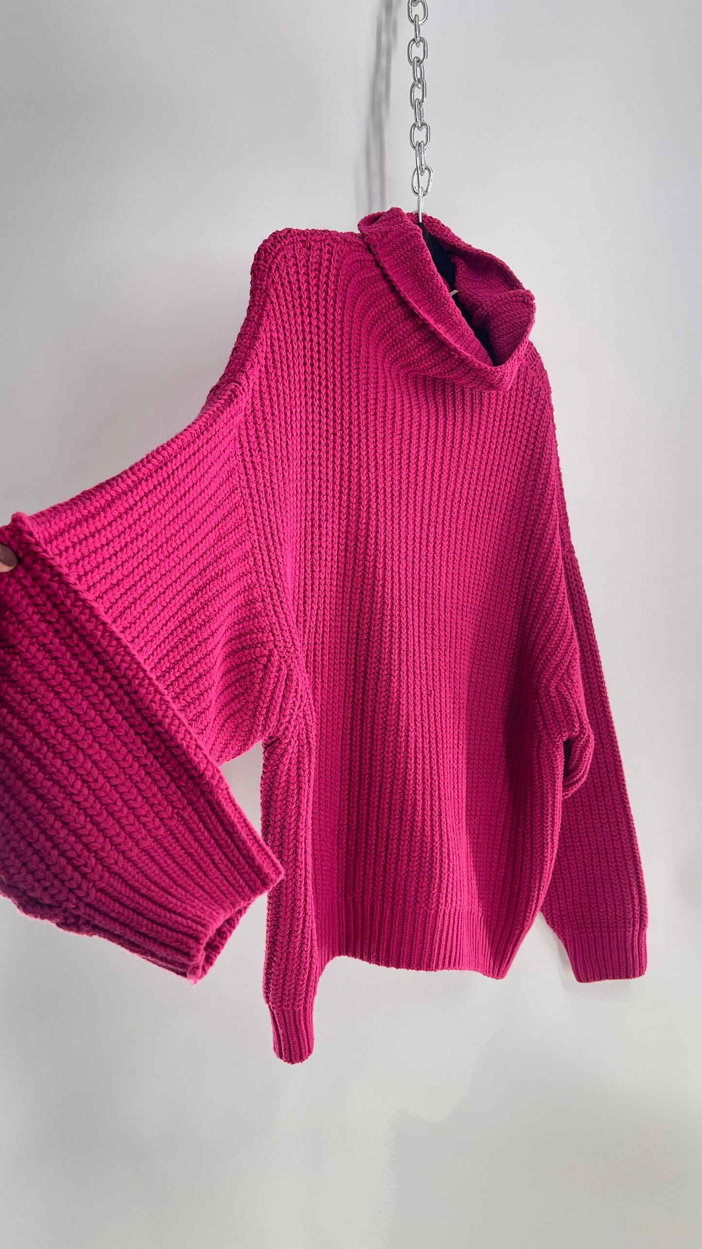 Free People Fuchsia Heavy Knit Sweater (Small)