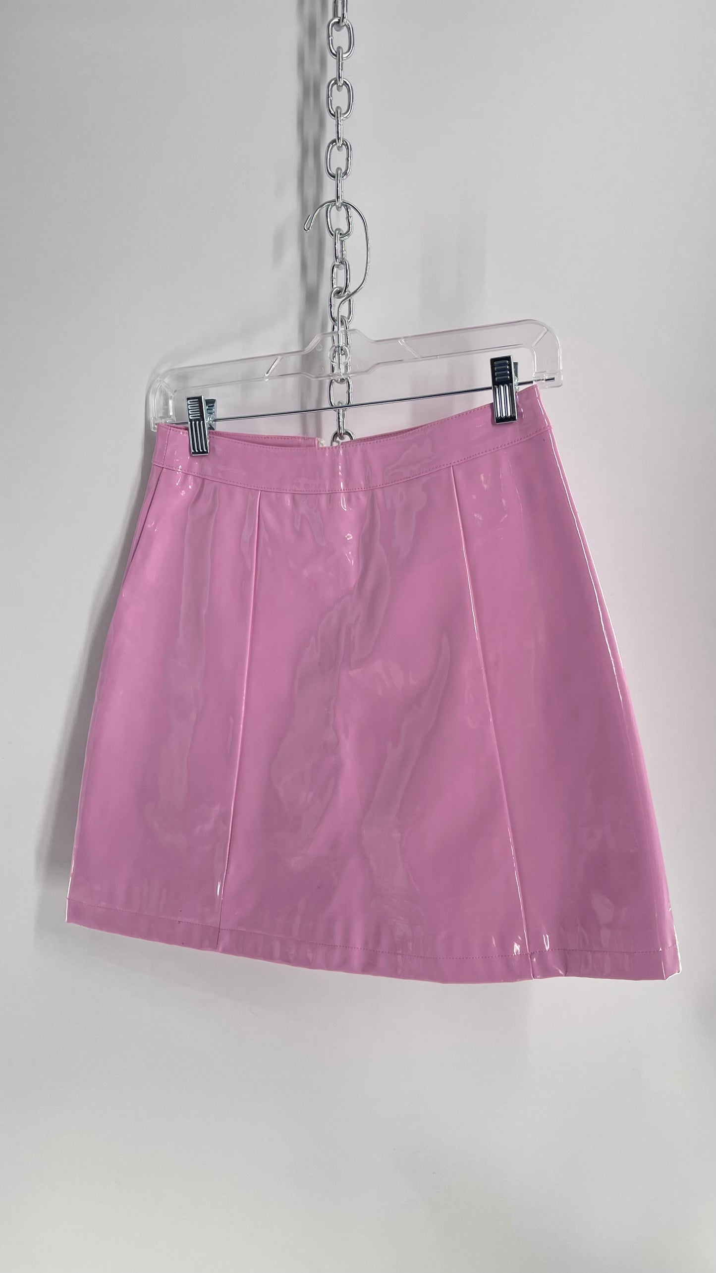 Lazy Oaf X Esther Bunny Pink Zip Front Mini Skirt with Smoking Bunny Embroidered Patches (26)