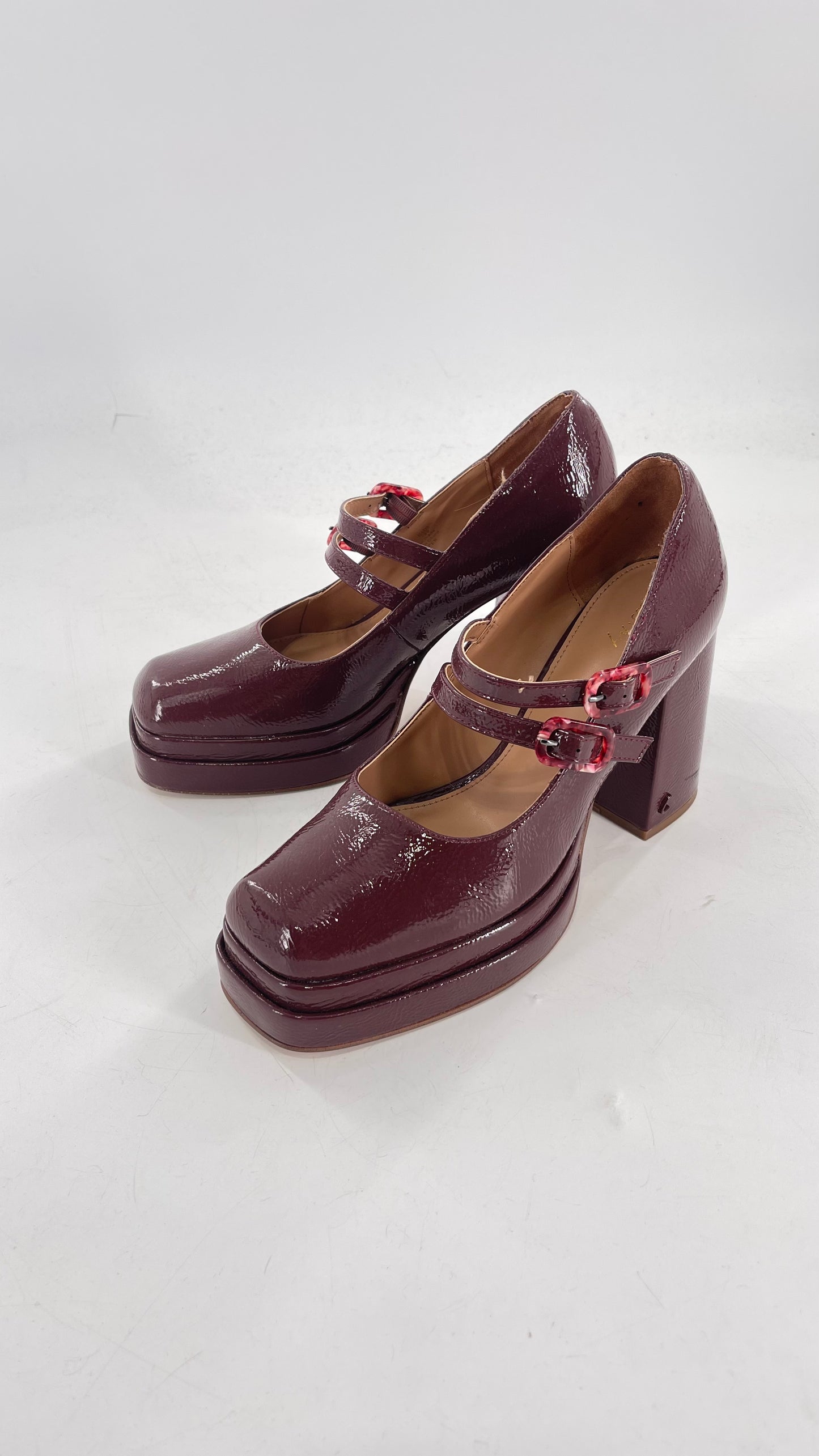 CIRCUS NY Burgundy Double Platform Chunky Heel Double Strap Mary Jane Steppers