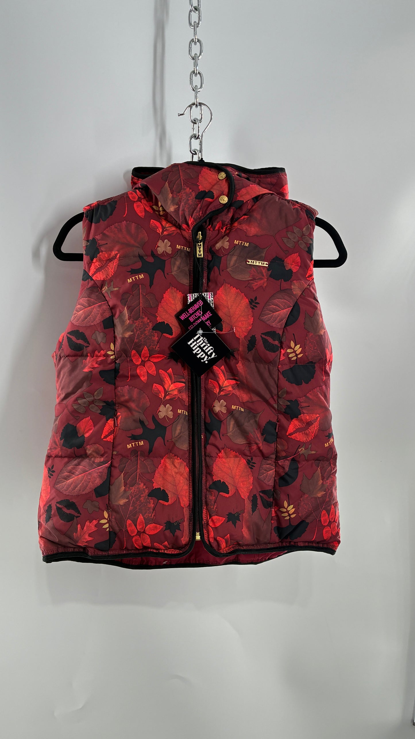 Vintage MARRIED TO THE MOB Reversible Maroon Duck Feather, Down Vest (Medium)