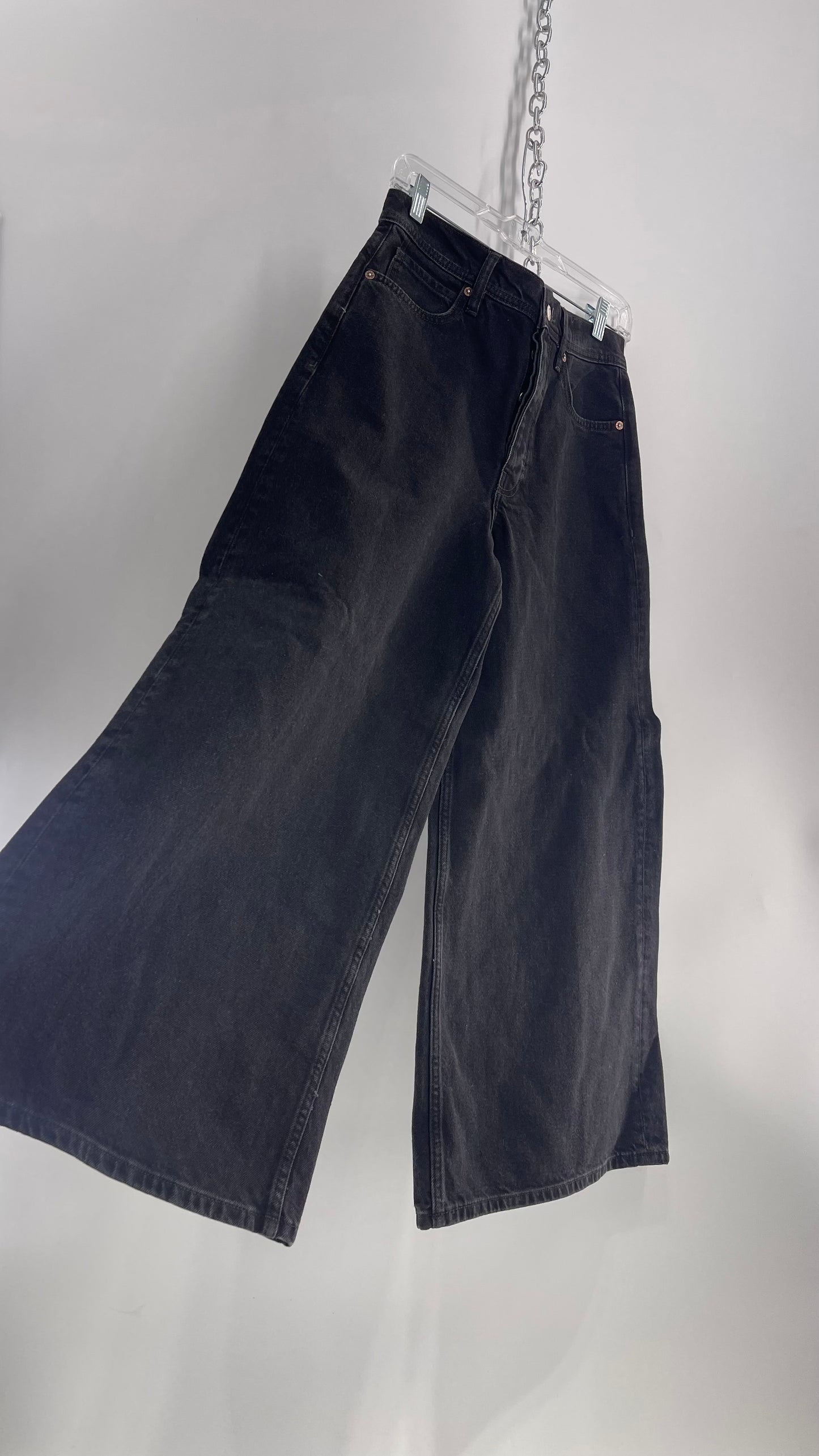 Free People Black Button Up Exaggerated Wide Leg Jeans (27)