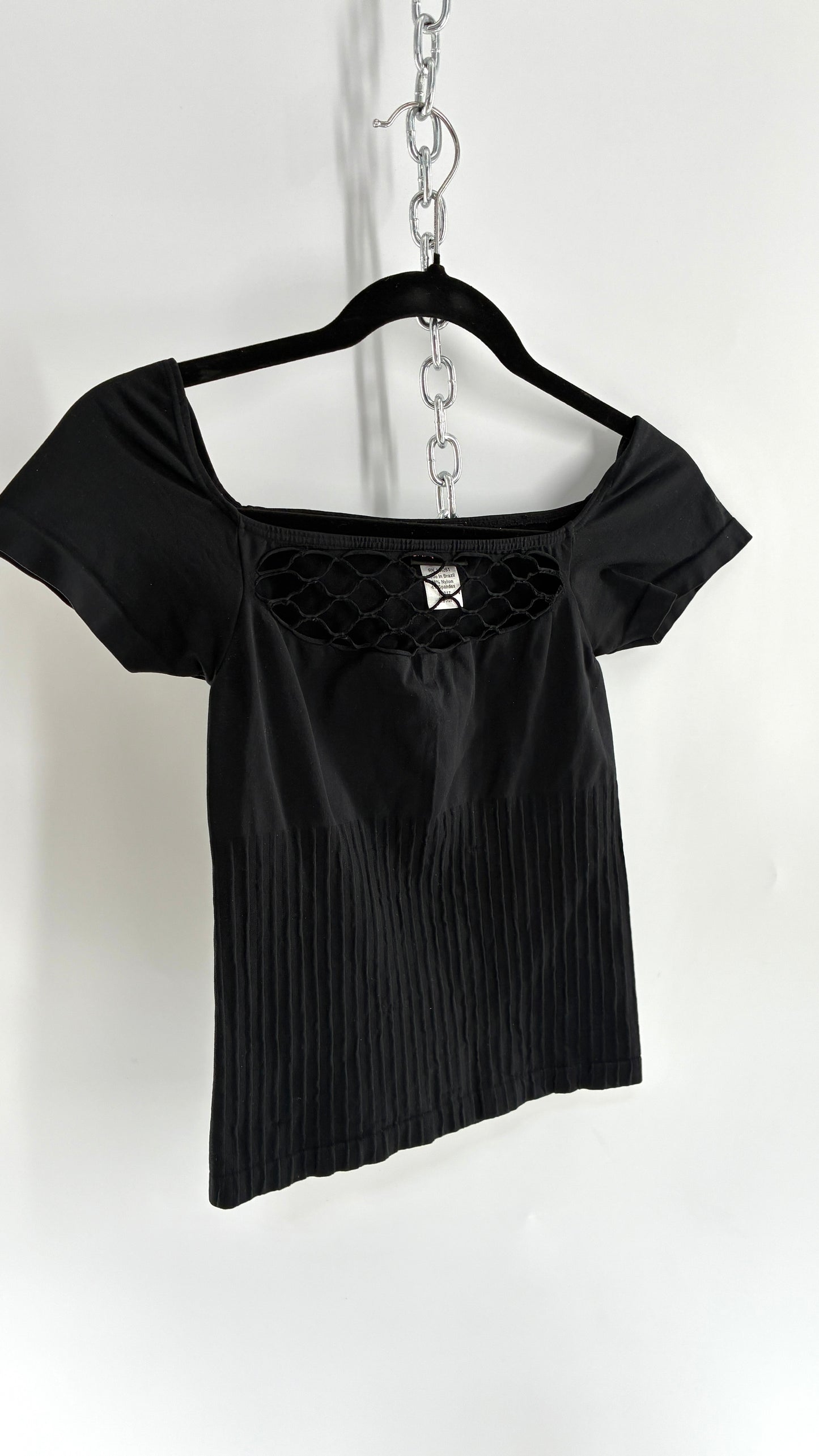 Vintage Imported Brazilian Black Netted Neckline Spandex Top