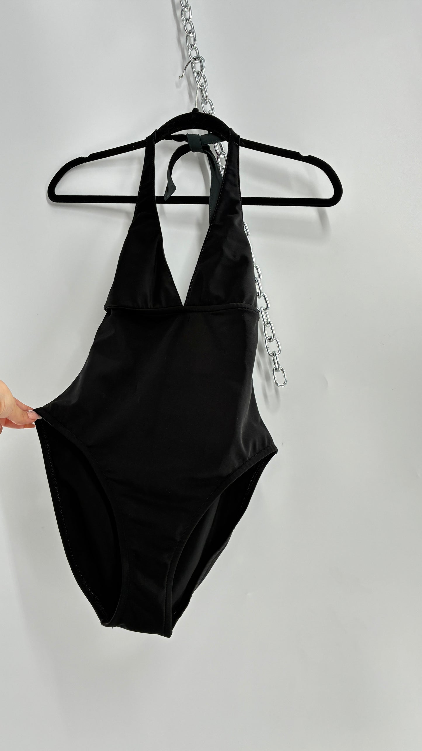 Vintage Black Handmade Retro Style Halter Thick Swimsuit (Small)