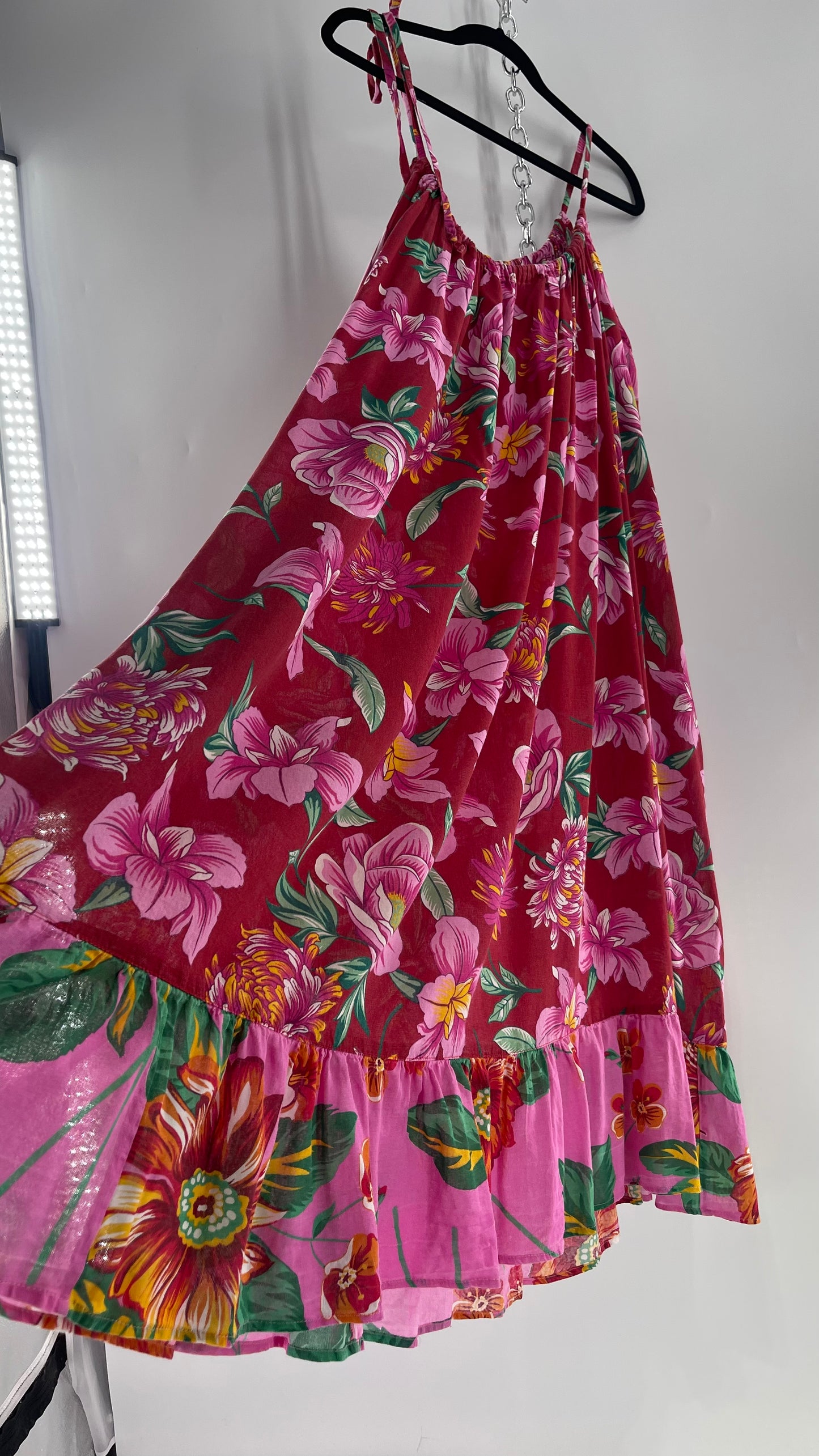 Handemade Brazilian Color Blocked Red/Pink Floral Maxi (One Size)