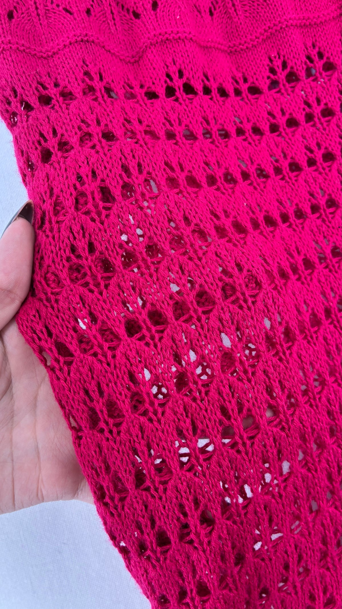 Imported Vintage AQUAMAR Hot Pink Crochet Full Length Dress with Waist Definition  (M)