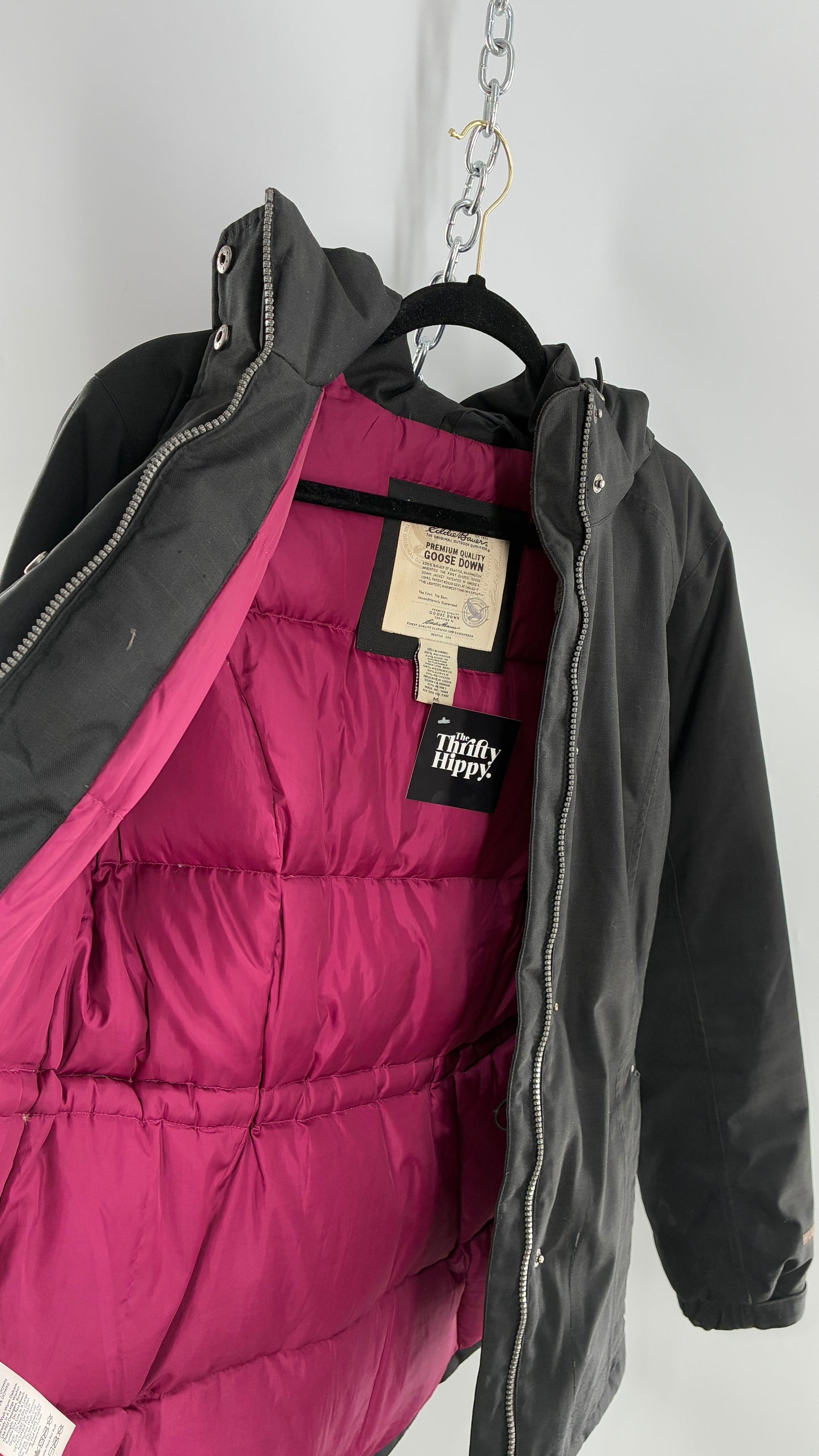 EDDIE BAUER Goose Down Black Jacket with Puffer Lining (Medium)