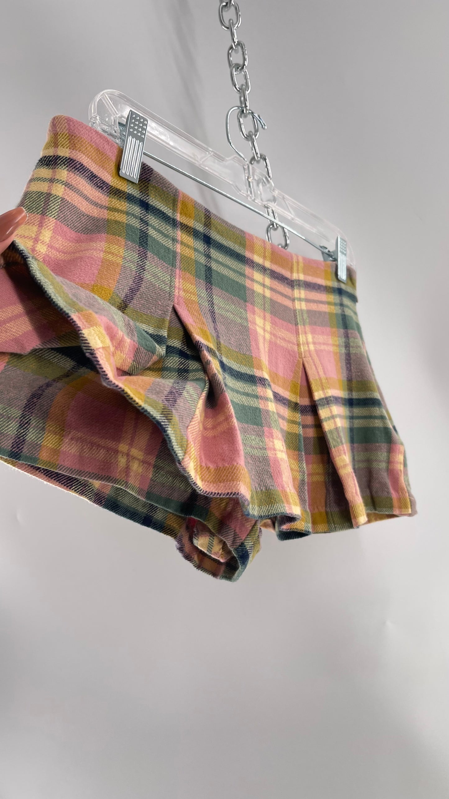 Free People Pink Plaid Pleated Micro Mini Skort with Tags Attached (4)